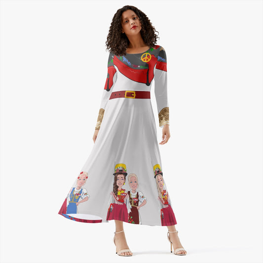 Women's Long-Sleeve One-piece Dress GLOBAL FREEDOM UNITED CROATIA & SERBIA OLD PEACE WIGHT