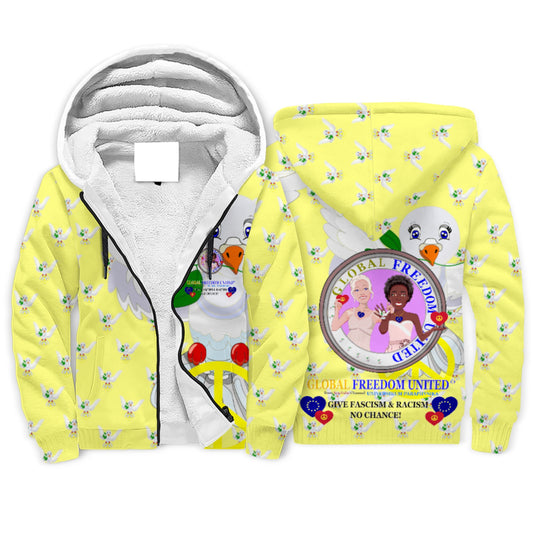Plush Hoodie GLOBAL FREEDOM UNITED© Women Anti Fascism & Racism EU Yellow