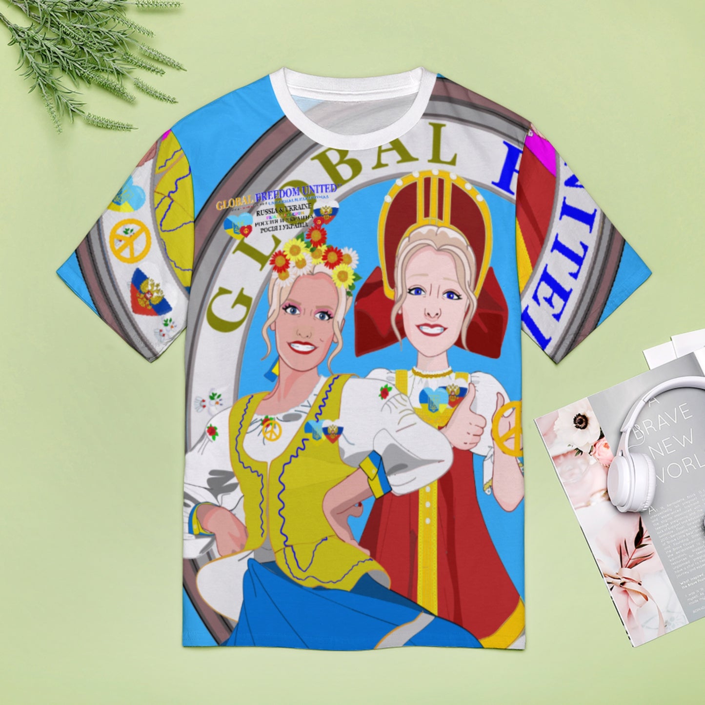 Women´s T-shirt 3 GLOBAL FREEDOM UNITED© Women Ukraina & Russia Blue