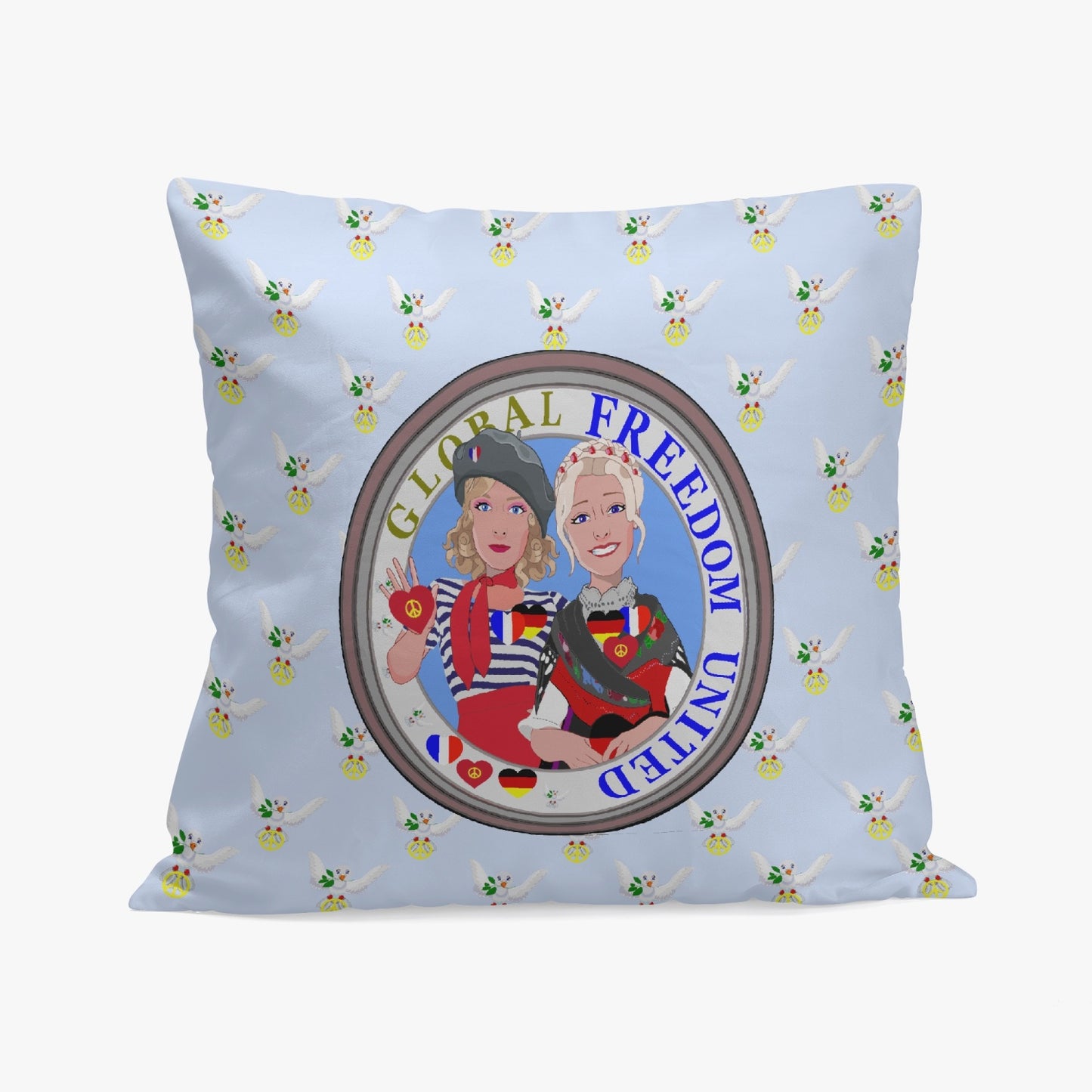 GLOBAL FREEDOM UNITED© Women FRENCH & GERMANY Light Blue 18'' Square Pillow Cover