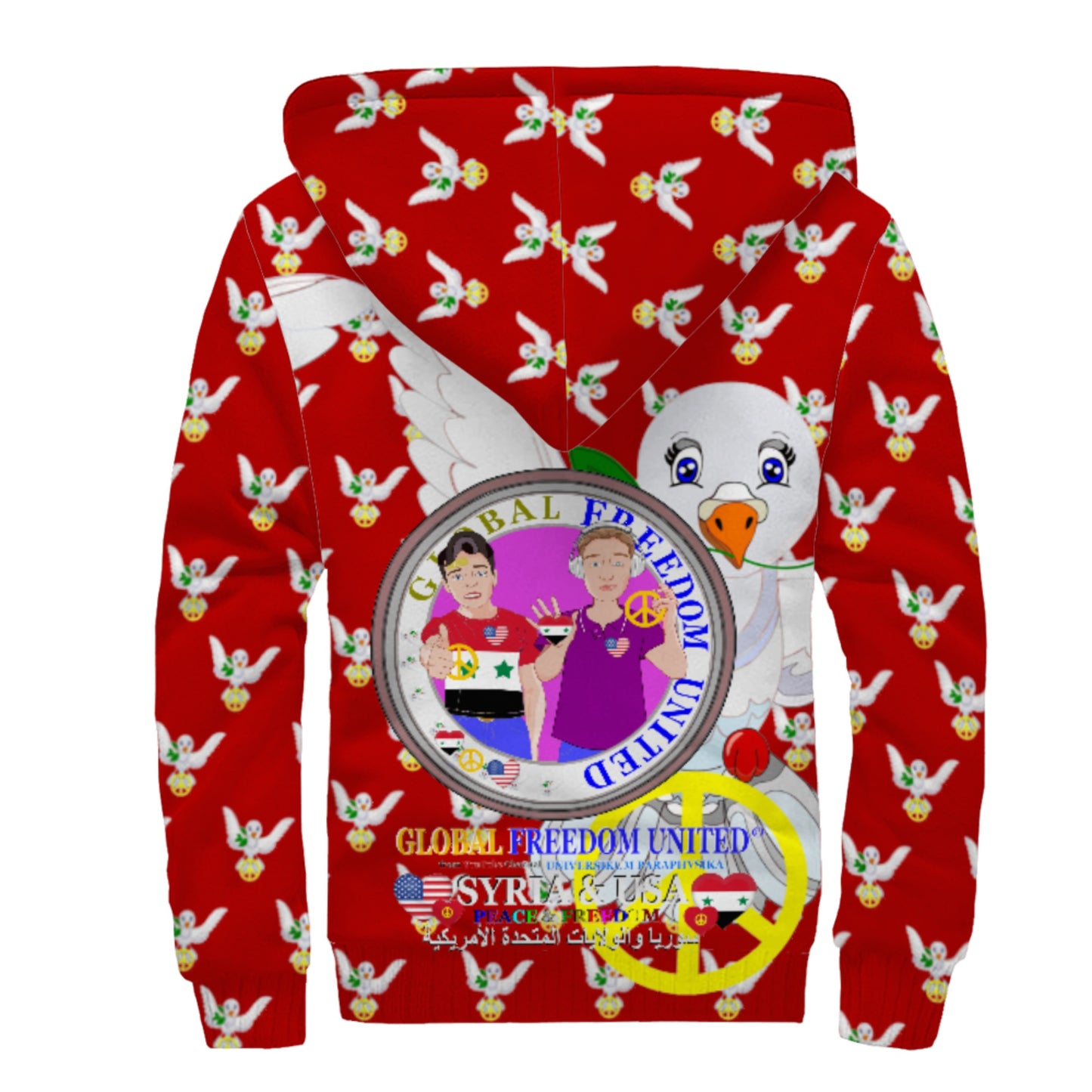 Plush Hoodie GLOBAL FREEDOM UNITED© Men Syria & USA  Red