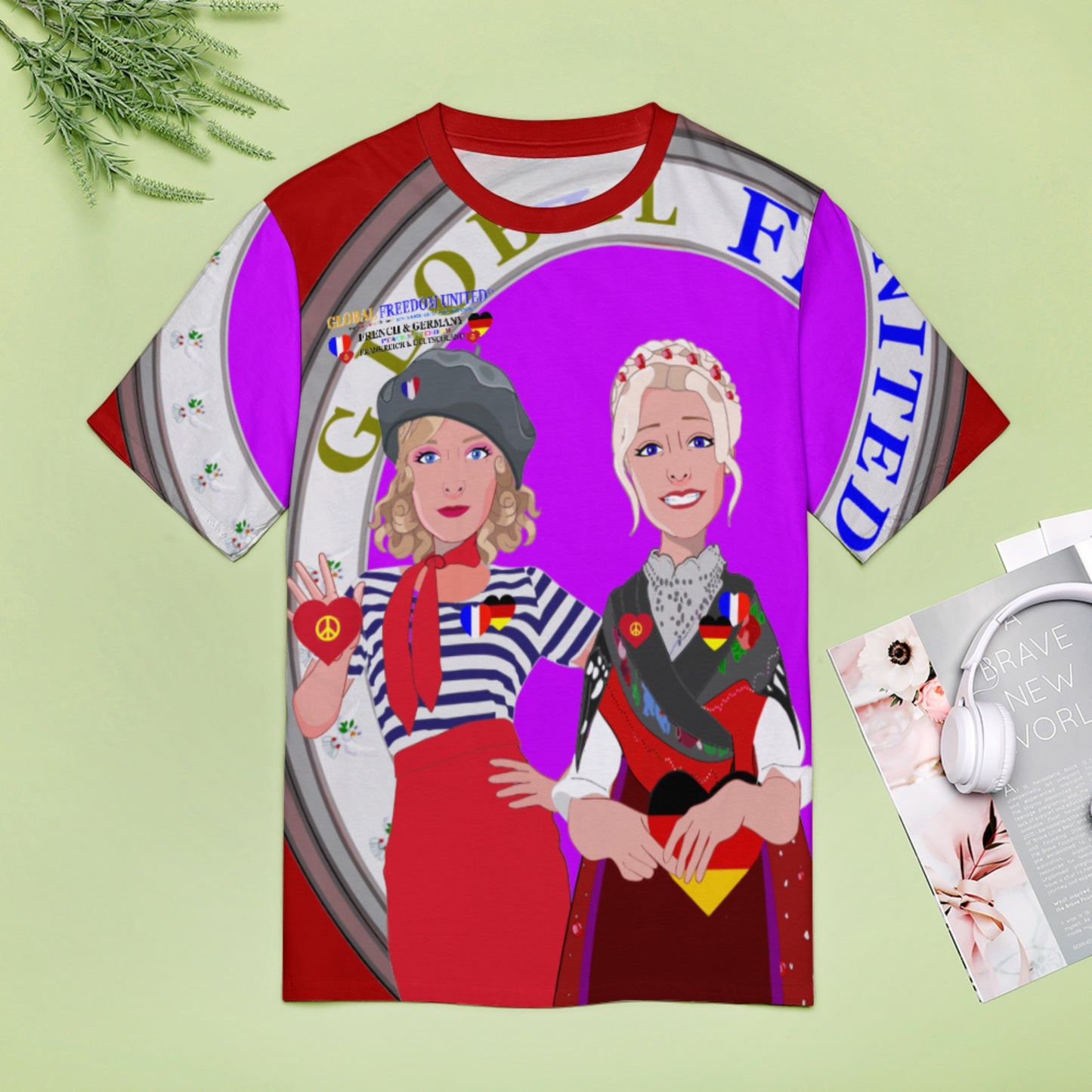 Women´s T-shirt 2 GLOBAL FREEDOM UNITED© Women French & Germany Red