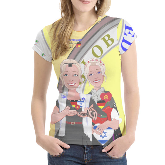 Women´s T-shirt GLOBAL FREEDOM UNITED© Israel & Germany Old Peace Version 2 Yellow