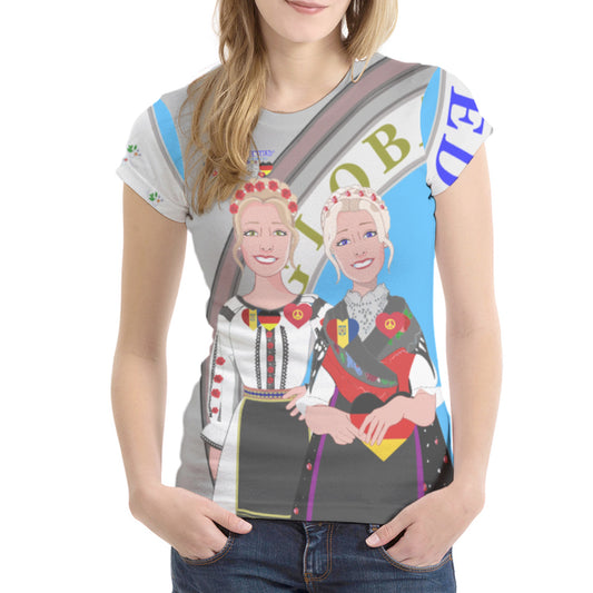 Women´s T-shirt 2 GLOBAL FREEDOM UNITED© Women Romania & Germany Grey