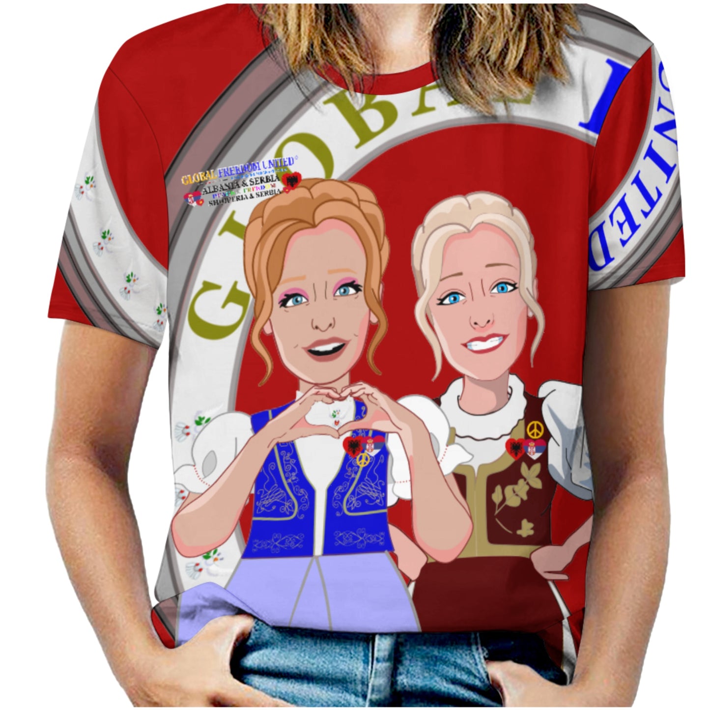 Women´s T-shirt 3 GLOBAL FREEDOM UNITED© Women Albania & Serbia Red