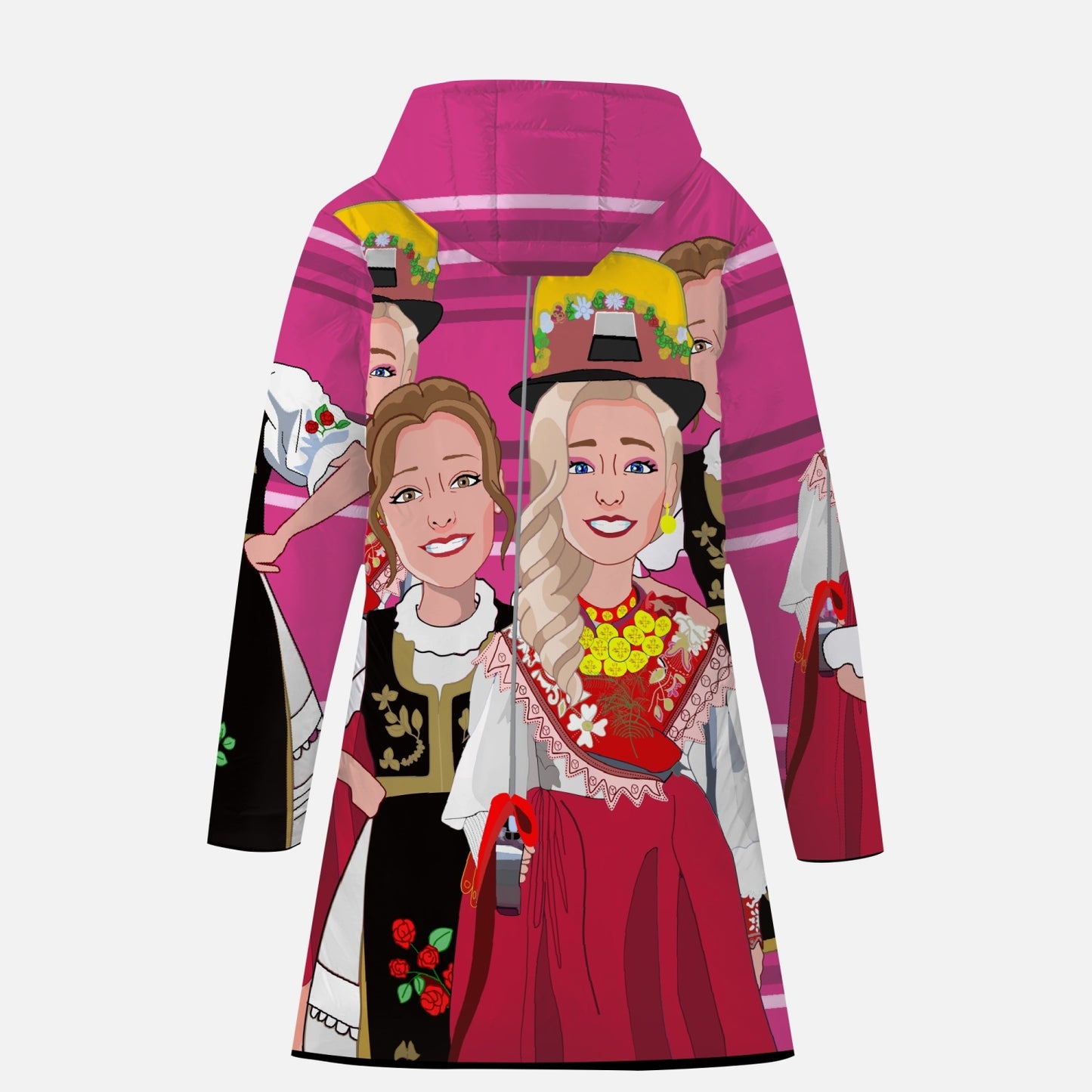 GLOBAL FREEDOM UNITED© Women Croatia & Serbia PINK Long Type Cotton-pad Zipper-up Hoodie