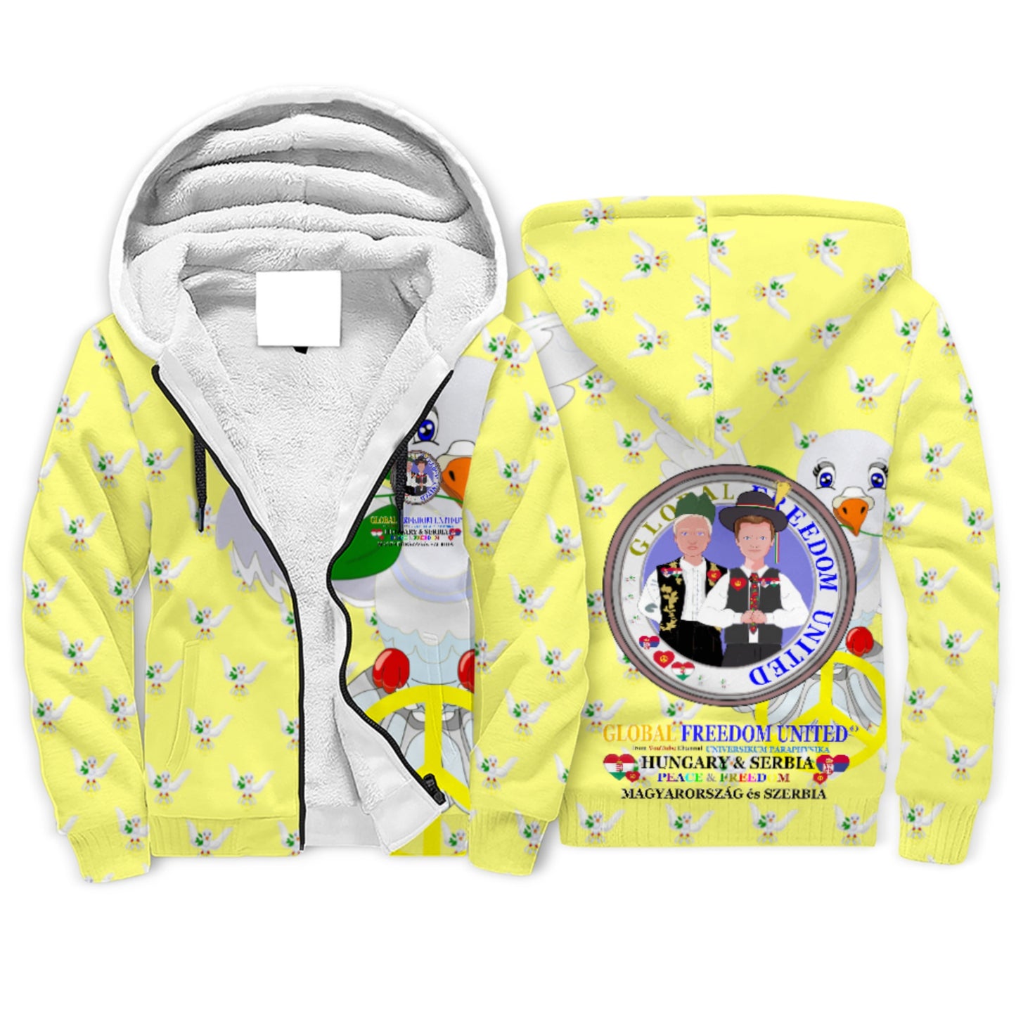Plush Hoodie GLOBAL FREEDOM UNITED© Men Serbia & Hungary Yellow