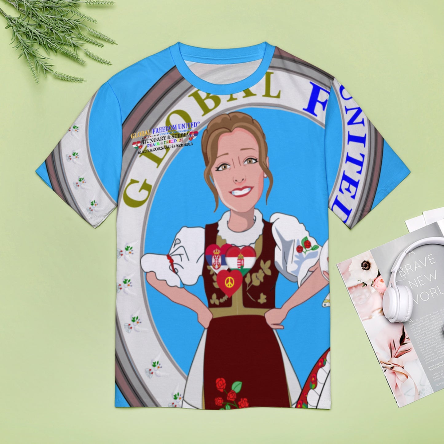 Women´s T-shirt 2 GLOBAL FREEDOM UNITED© Serbia & Hungary Blue