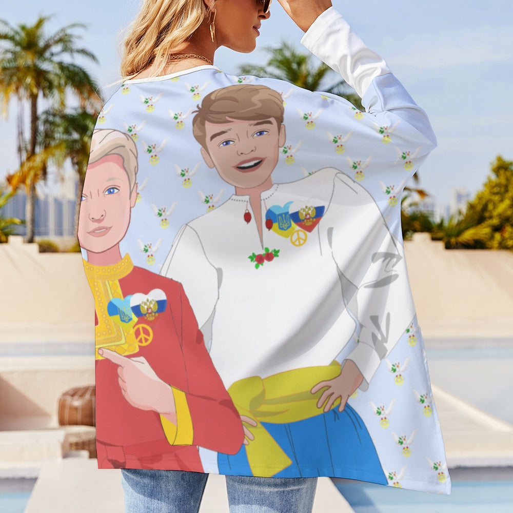 Pullover Long Sleeve T-shirt GLOBAL FREEDOM UNITED© Women Ukraina & Russia Light Blue