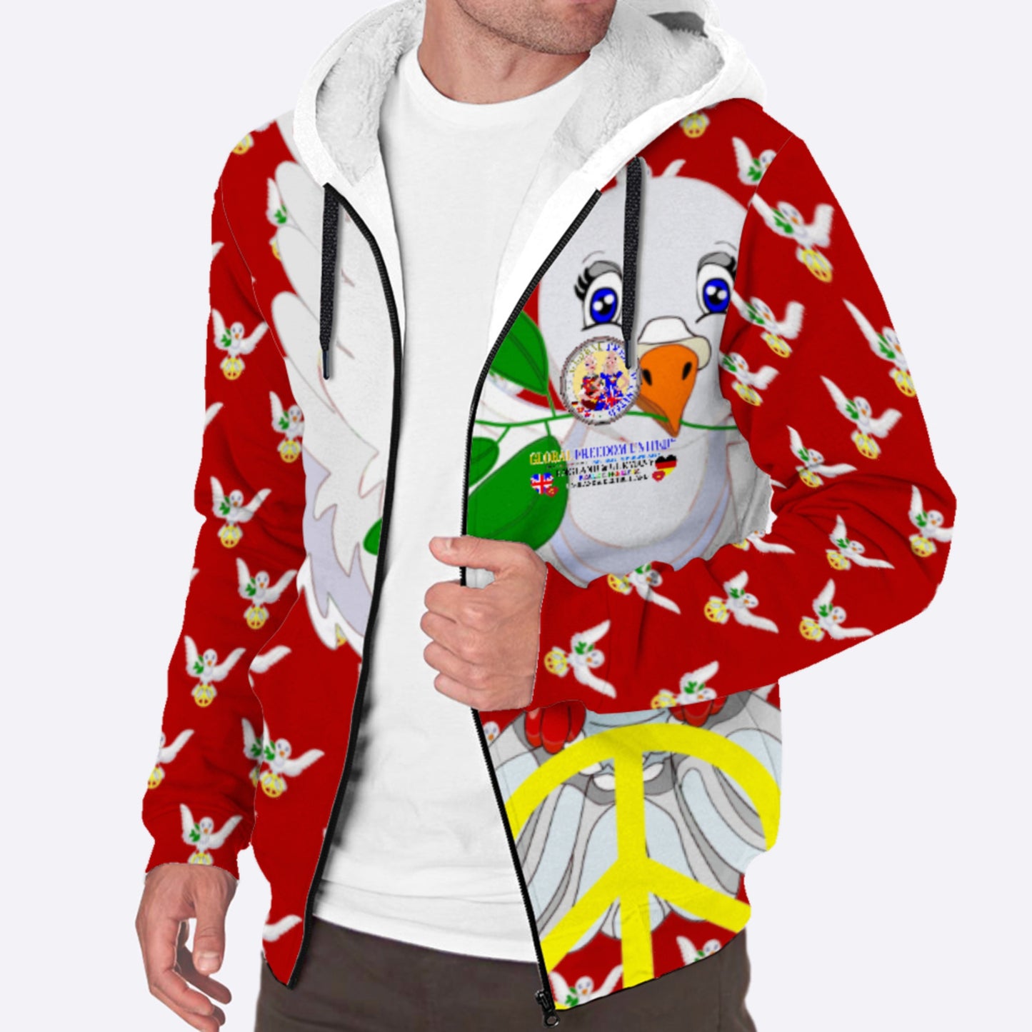 Plush Hoodie GLOBAL FREEDOM UNITED© Women England & Germany Red