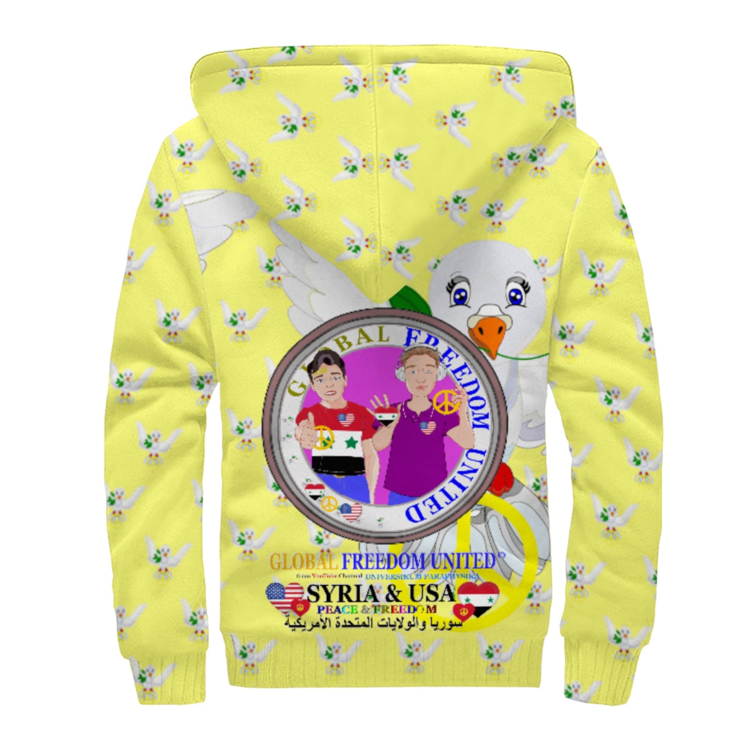 Plush Hoodie GLOBAL FREEDOM UNITED© Men Syria & USA Yellow