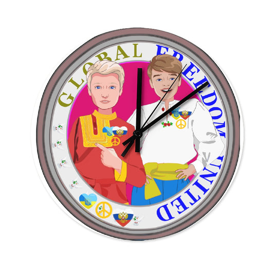 Wooden Wall Clock Without Scale GLOBAL FREEDOM UNITED© Men Ukrain & Russia