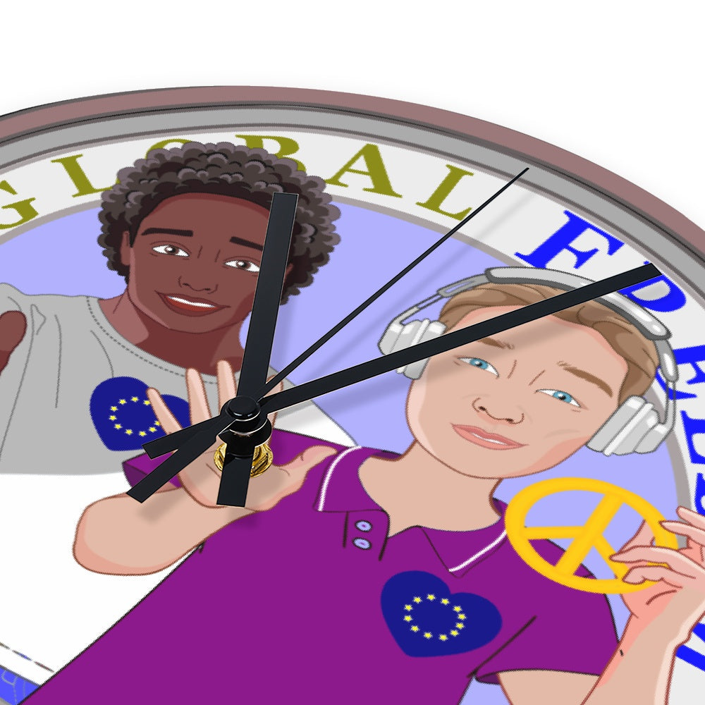 Wooden Wall Clock Without Scale GLOBAL FREEDOM UNITED© Men Anti Fasism & Rasism EUROPE