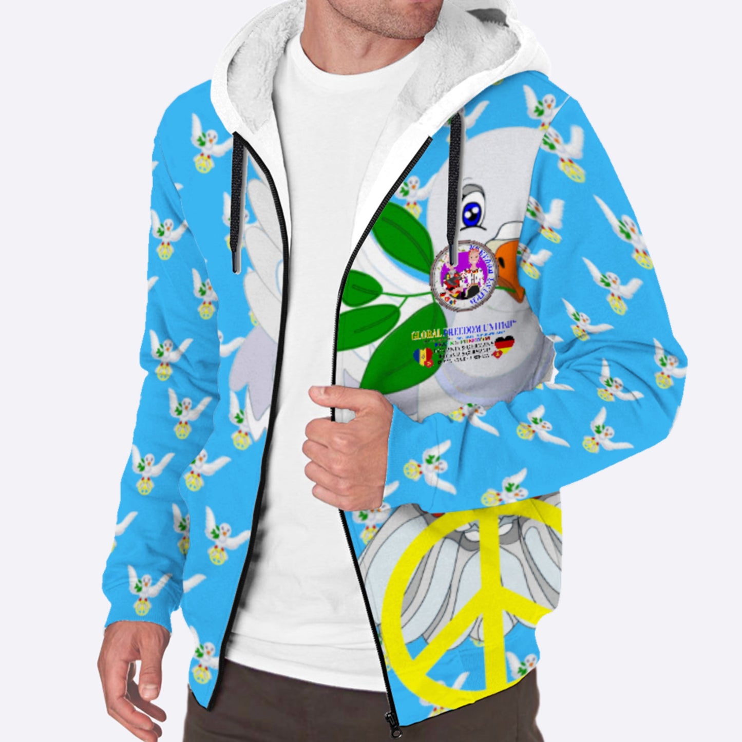 Plush Hoodie GLOBAL FREEDOM UNITED© Women Romania & Germany Blue