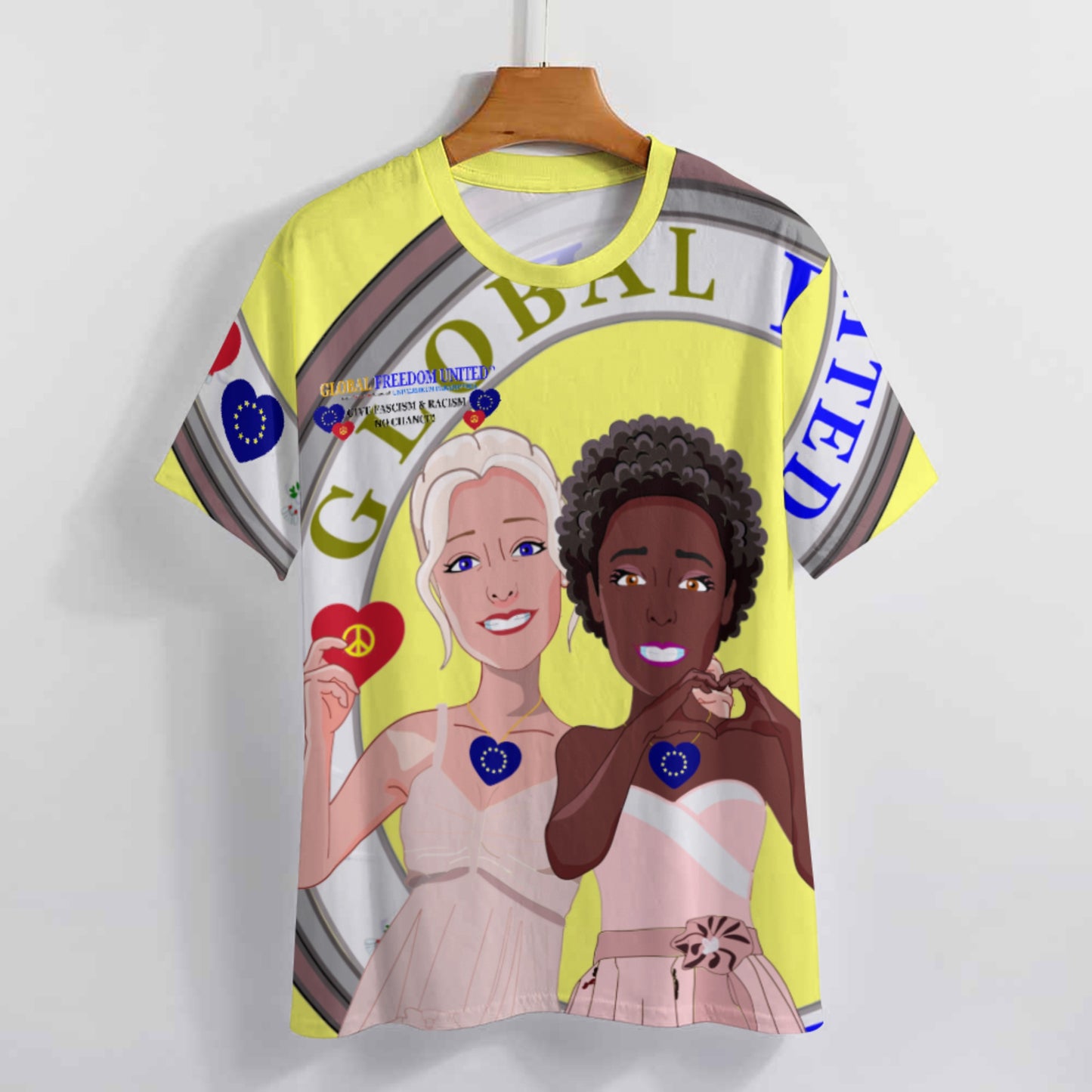 Women´s T-shirt 3 GLOBAL FREEDOM UNITED© Anti Fascism & Racism EU Yellow