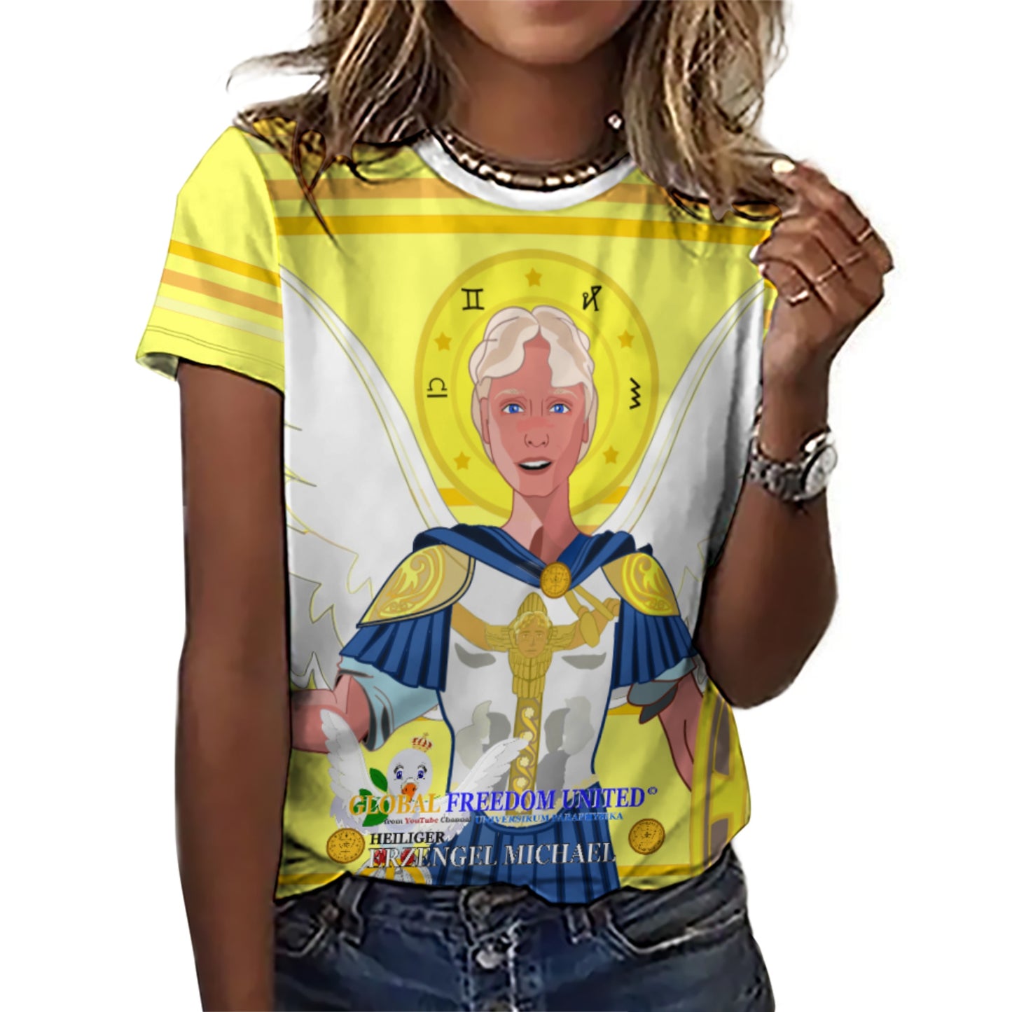 Women´s T-shirt 2 Global Freedom United Archangel Michael Yellow