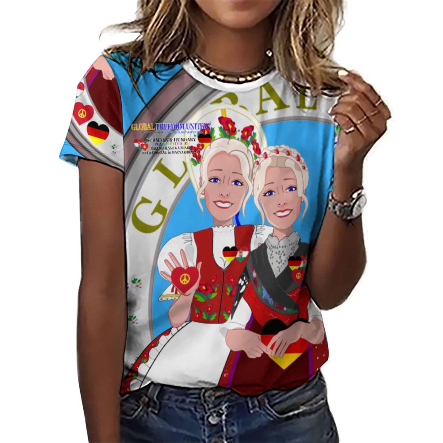 Women´s T-shirt 3 GLOBAL FREEDOM UNITED© Women Germany & Hungary Blue