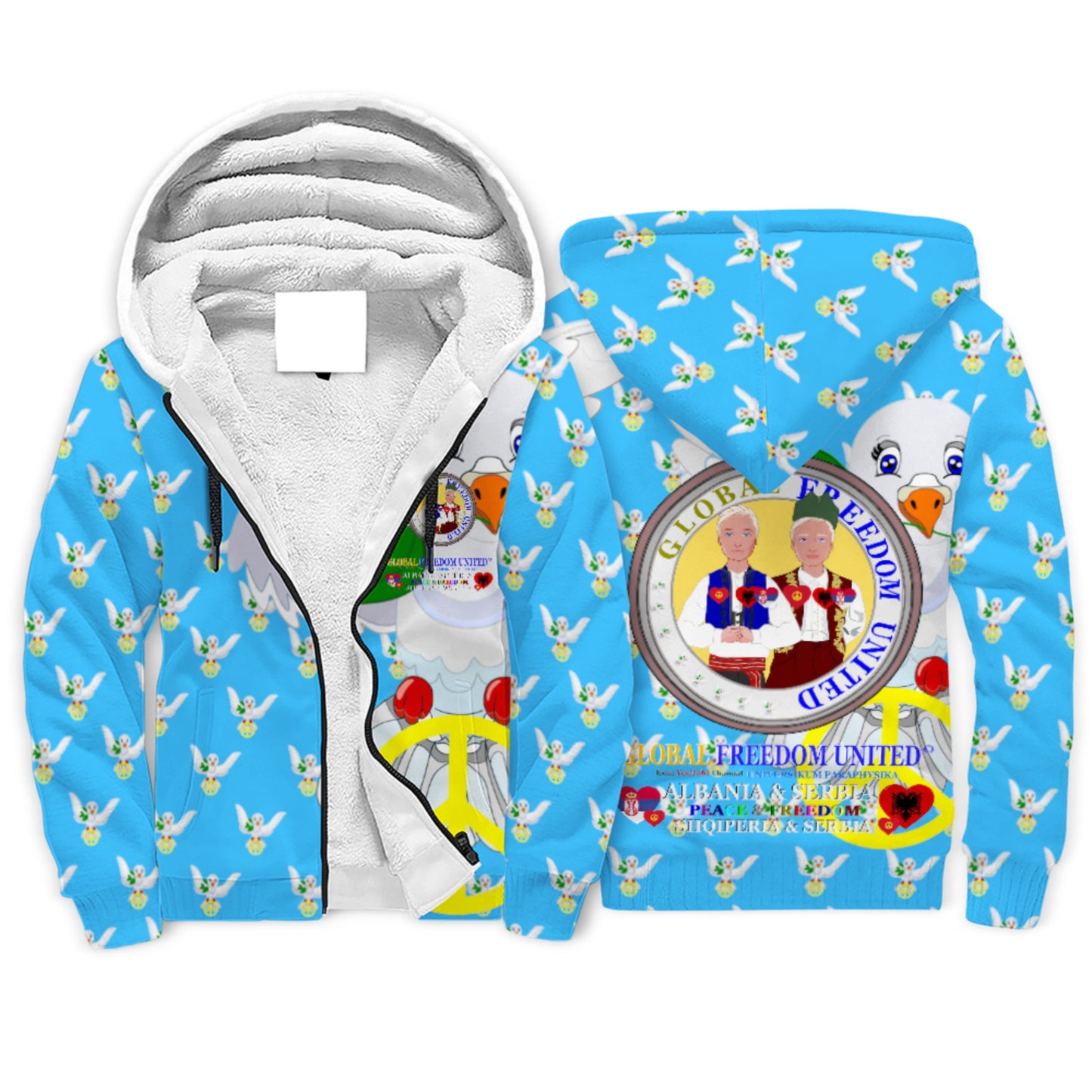 Plush Hoodie GLOBAL FREEDOM UNITED© Men Albania & Serbia Blue
