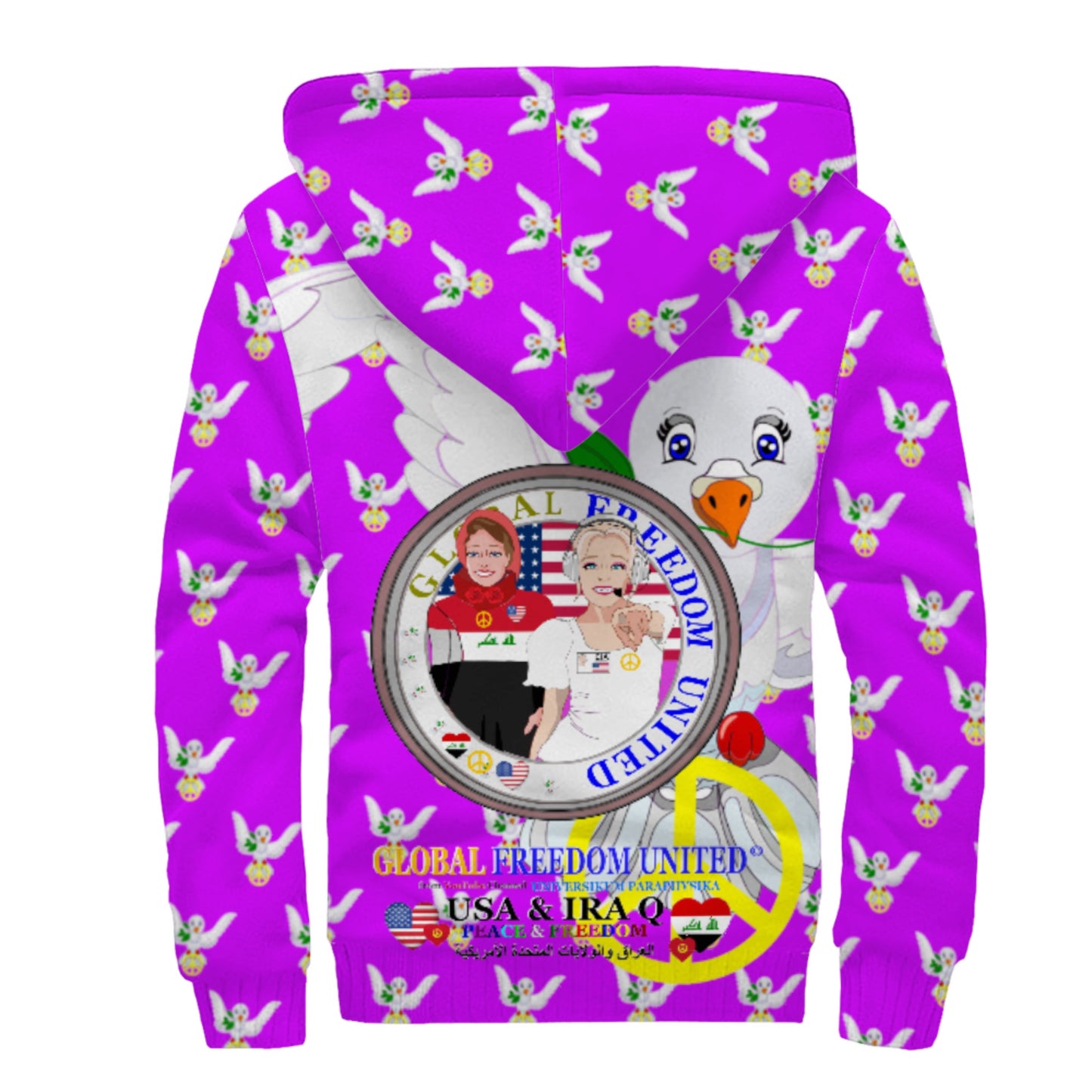 Plush Hoodie GLOBAL FREEDOM UNITED© Women Iraq & USA Lilac
