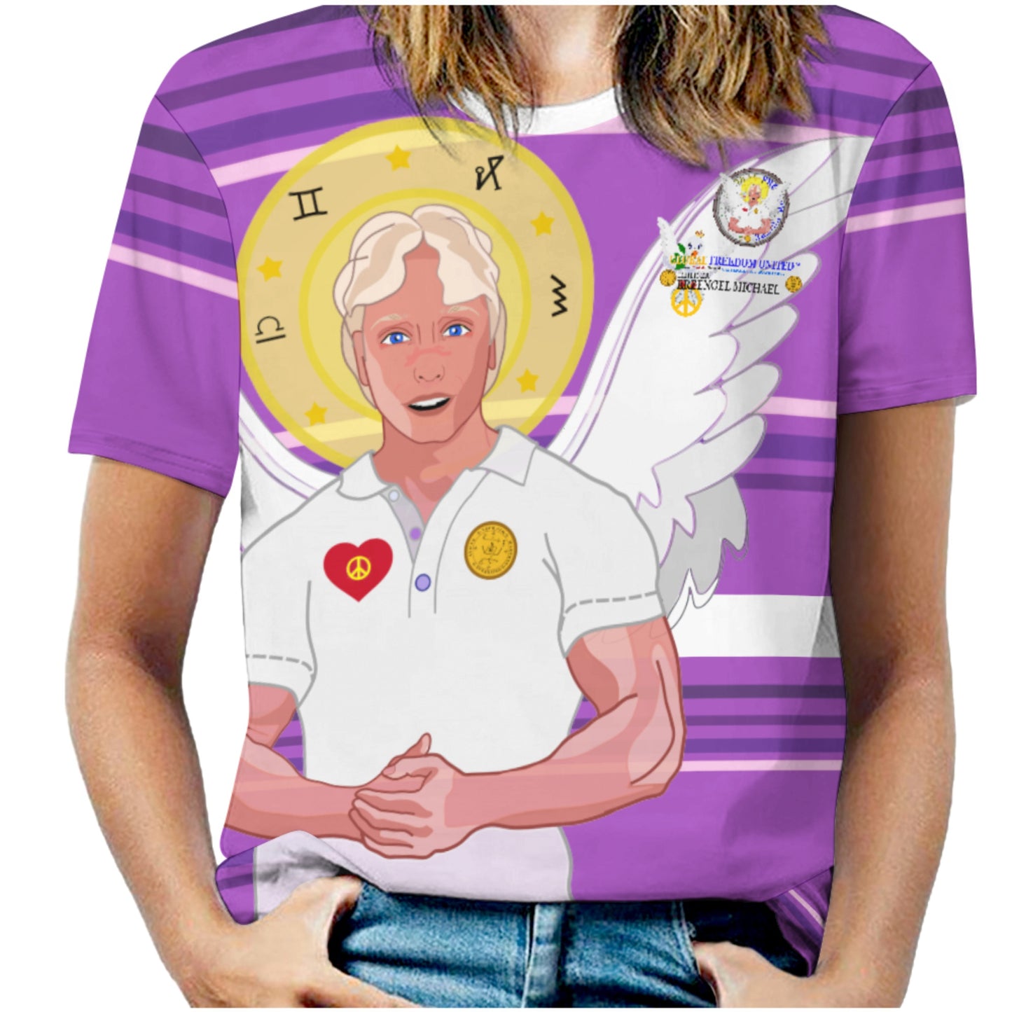Women´s T-shirt Global Freedom United Archangel Michael German Lilac