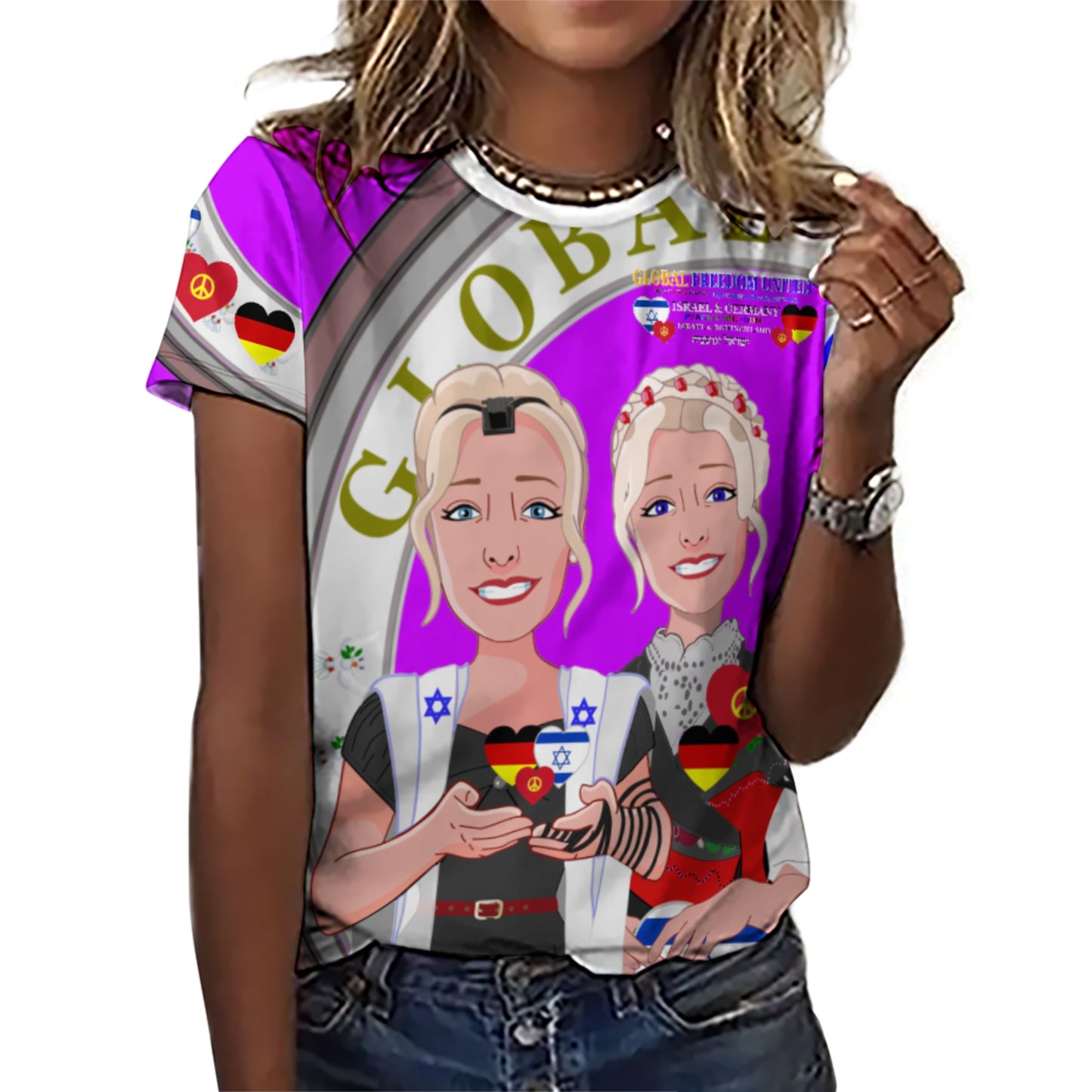 Women´s T-shirt GLOBAL FREEDOM UNITED© Israel & Germany Lilac