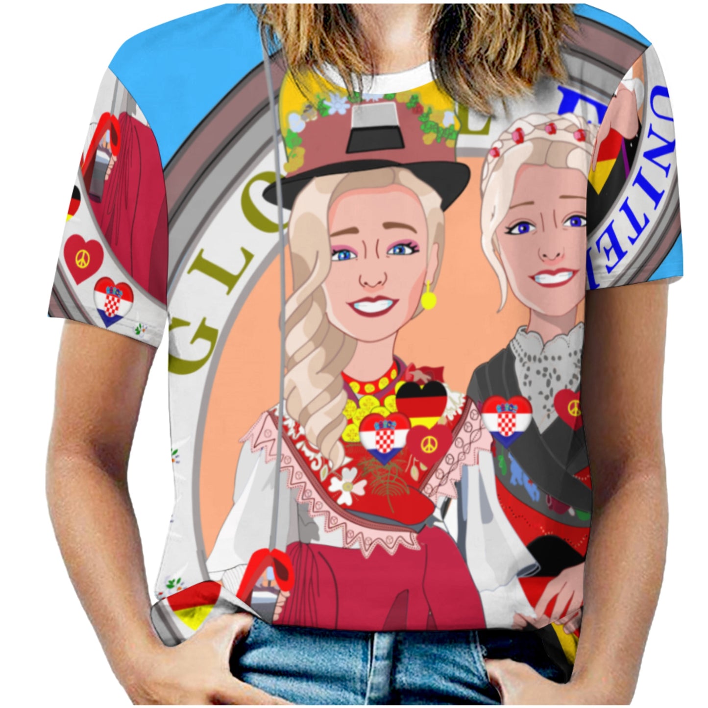 Women´s T-Shirt GLOBAL FREEDOM UNITED© Women Croatia & Germany V2 2 Blue
