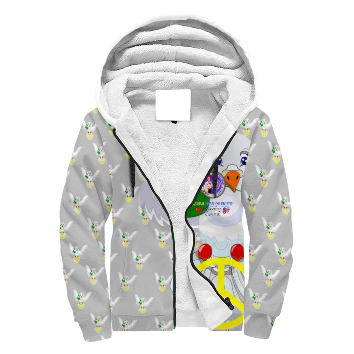 Plush Hoodie GLOBAL FREEDOM UNITED© Men China & USA Grey