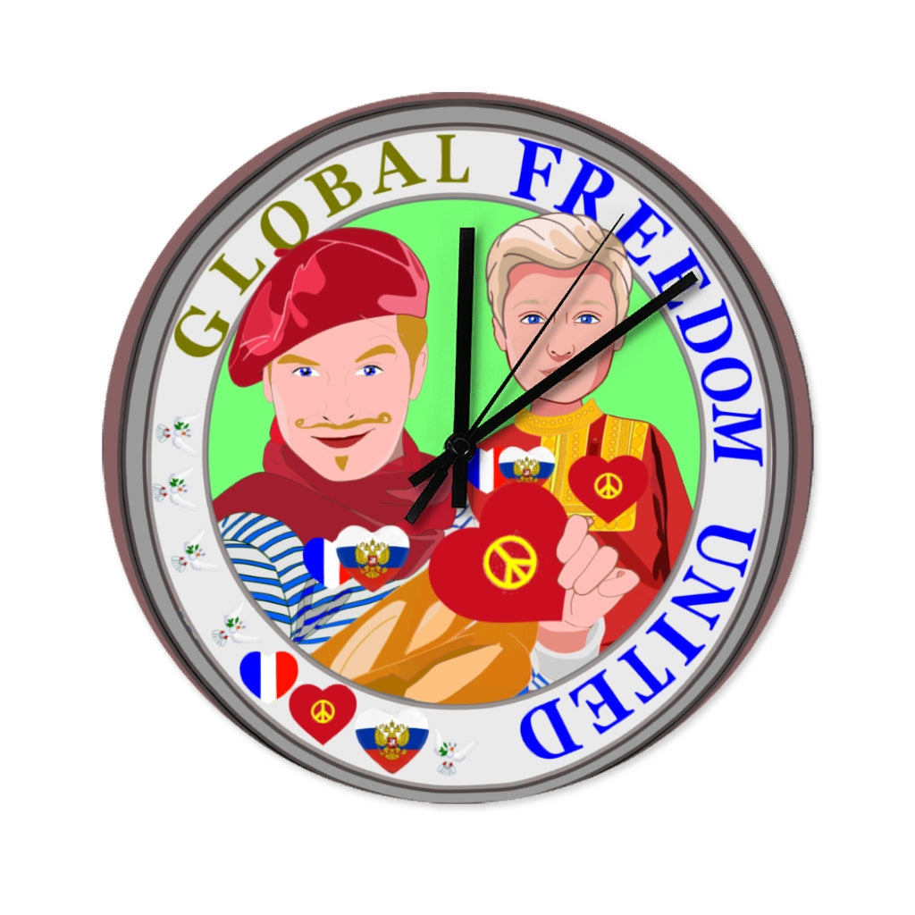 Wooden Wall Clock Without Scale GLOBAL FREEDOM UNITED© Men French & Russia