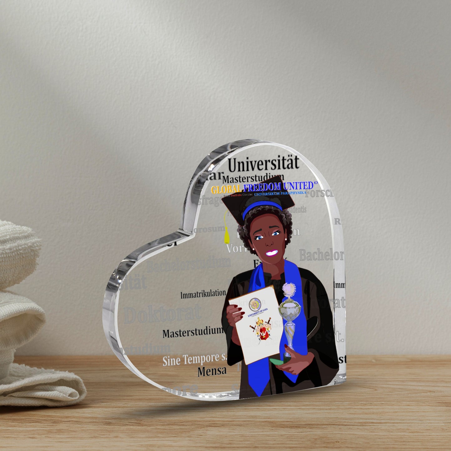 Acryl Heart Global Freedom United Afro Student Girl Silver Place