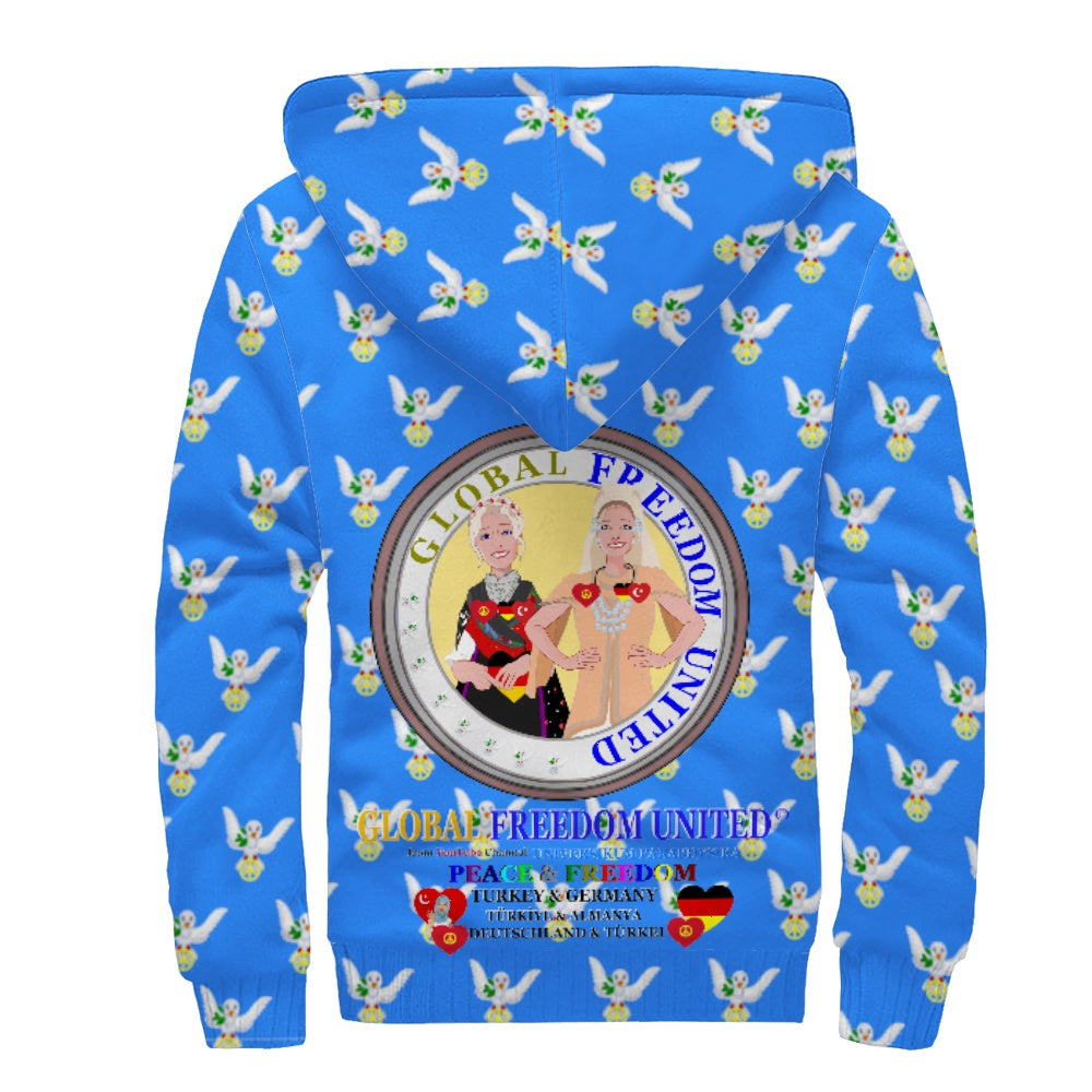 Plush Hoodie GLOBAL FREEDOM UNITED© Women Turkey & Germany Blue