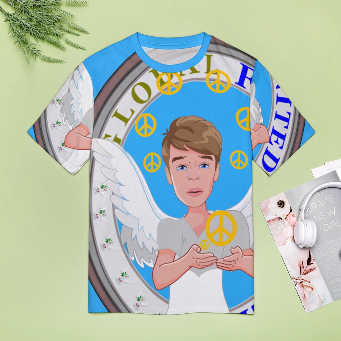 Women´s T-shirt 2 Global Freedom United Boy Peace Of Angel Old Peace Blue