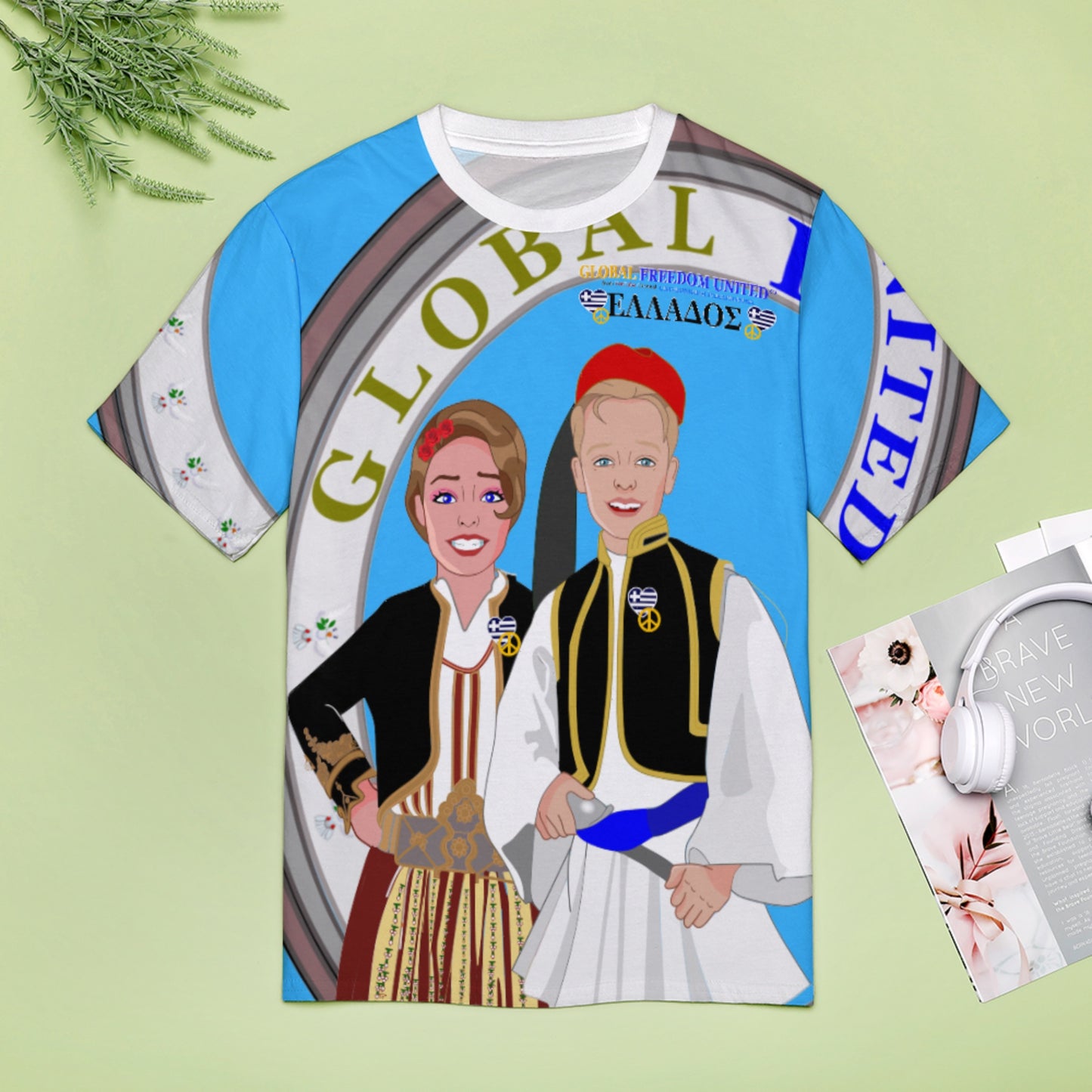 Women´s T-shirt 3 GLOBAL FREEDOM UNITED© Couple Edition Greece Blue