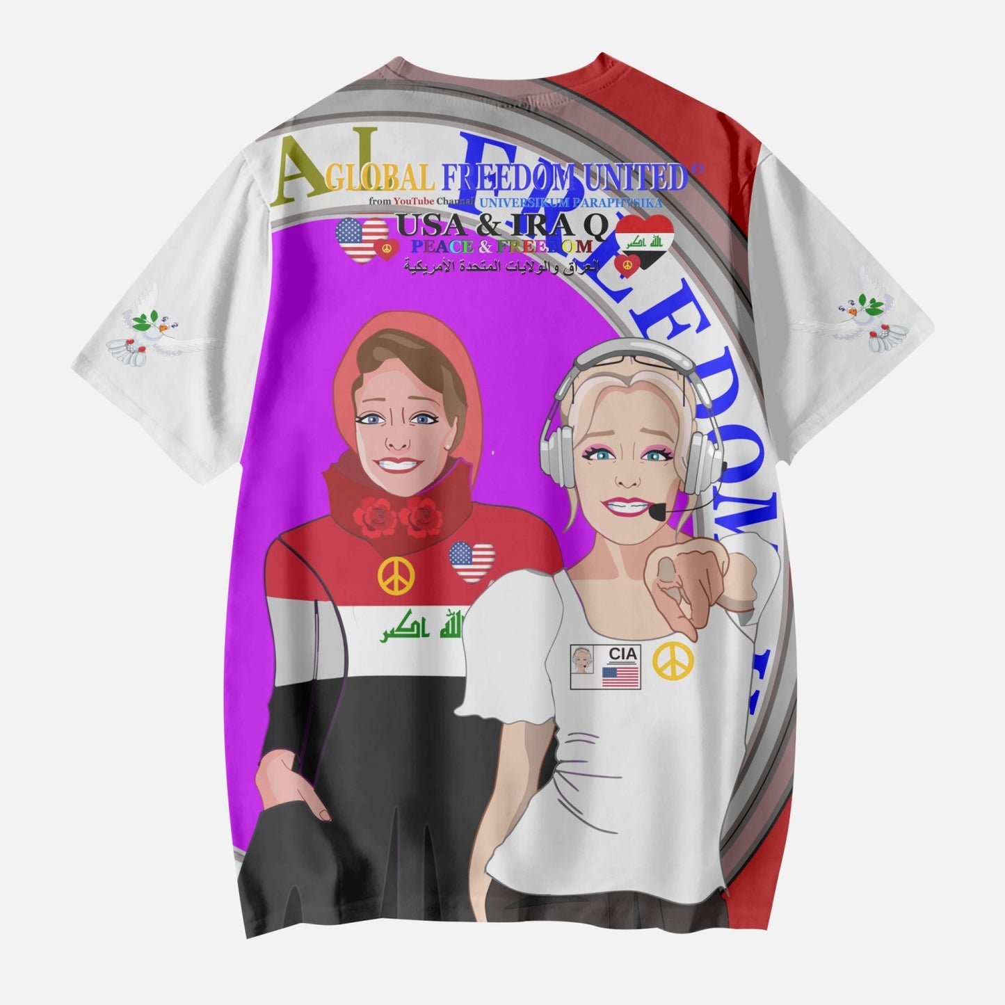 GLOBAL FREEDOM UNITED GIRLS IRAQ & USA OLD PEACE RED AOP Kids' Short T-Shirts