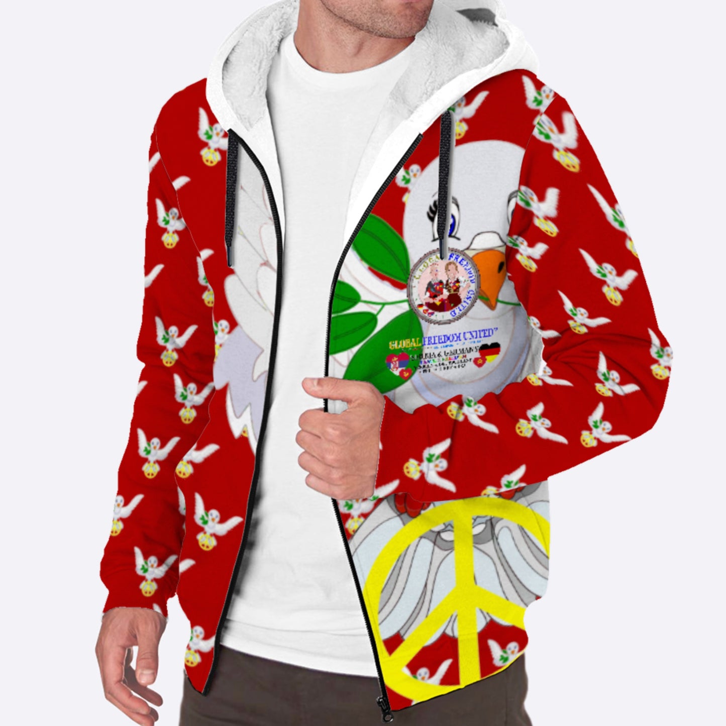 Plush Hoodie GLOBAL FREEDOM UNITED© Women Serbia & Germany V1 Red