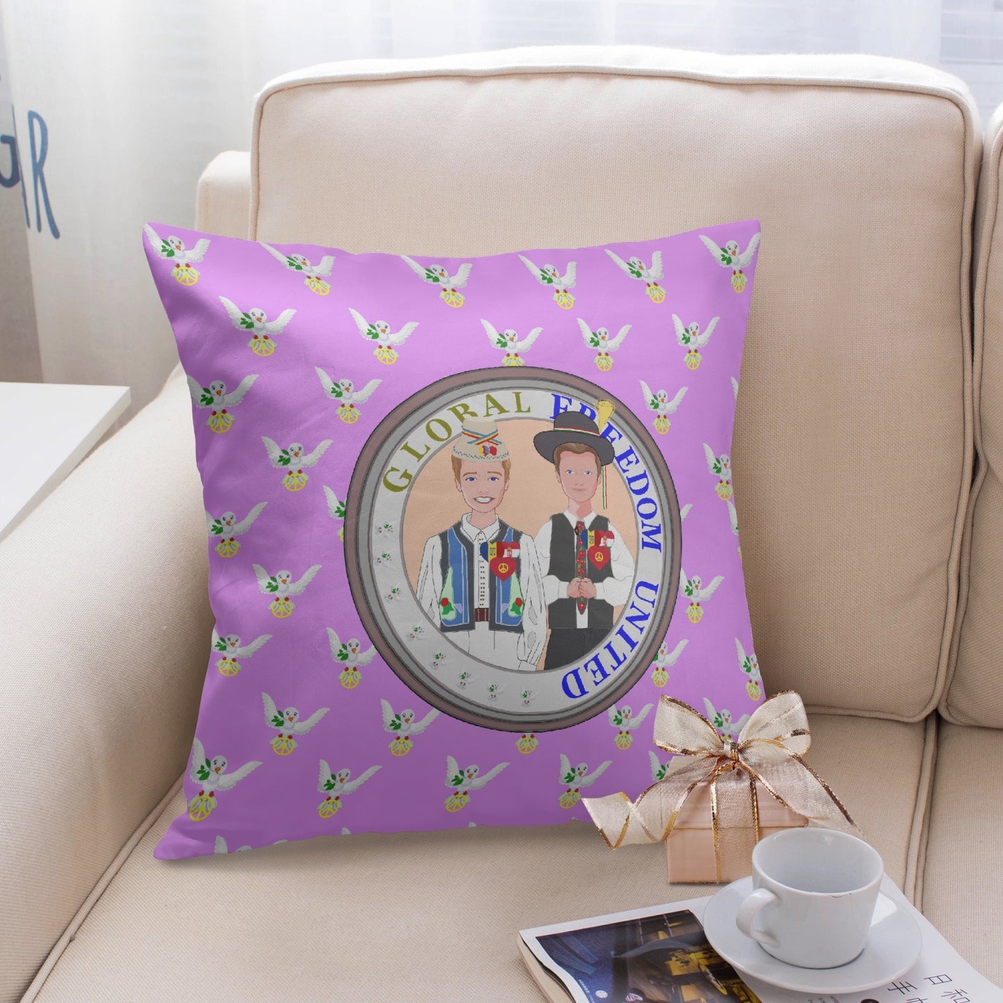 GLOBAL FREEDOM UNITED© Men ROMANIA & HUNGARY Lilac 18'' Square Pillow Cover