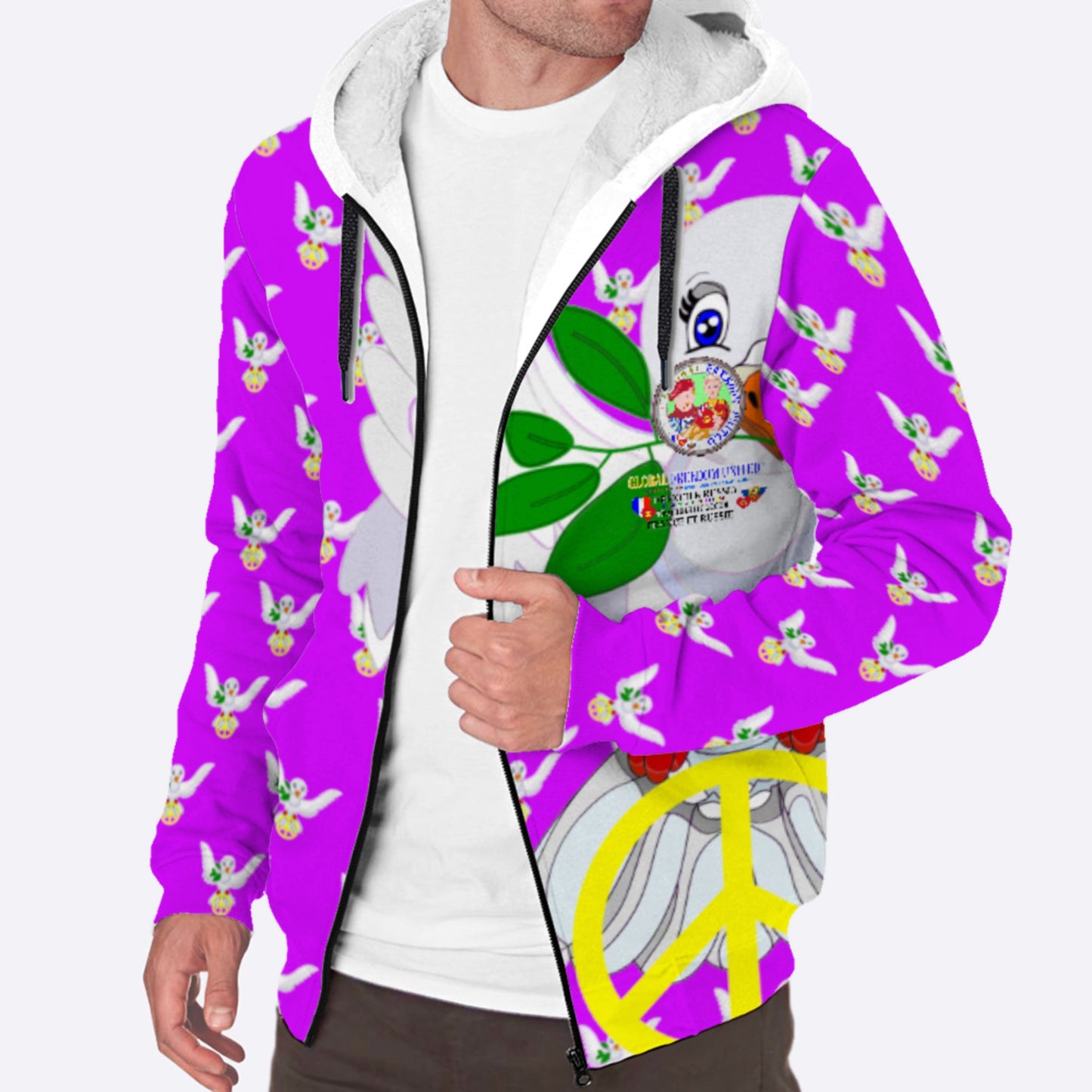 Plush Hoodie Global Freedom United French & Russia Old Peace Lilac