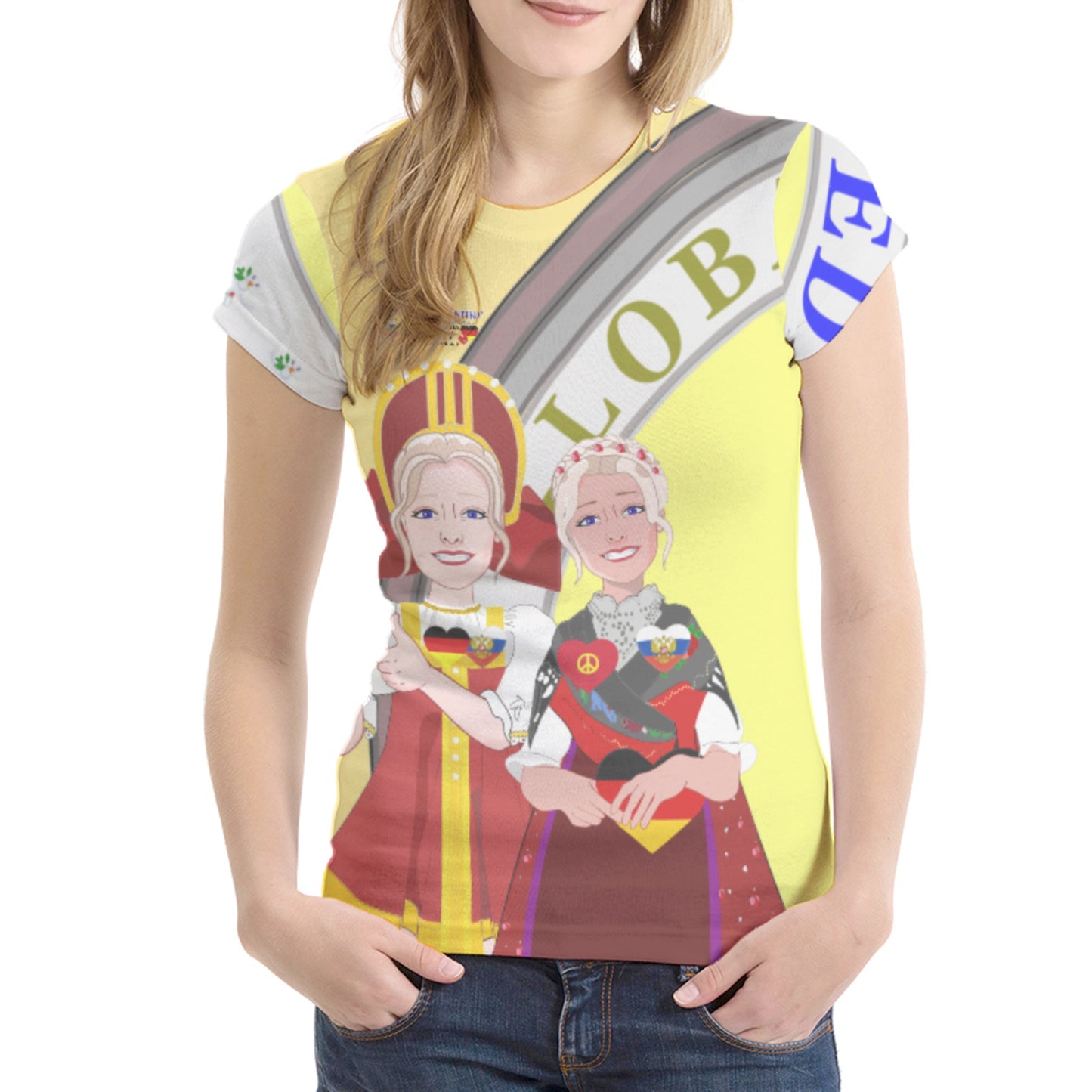 Women´s T-shirt 2 GLOBAL FREEDOM UNITED© Women RUSSIA & GERMANY Yellow