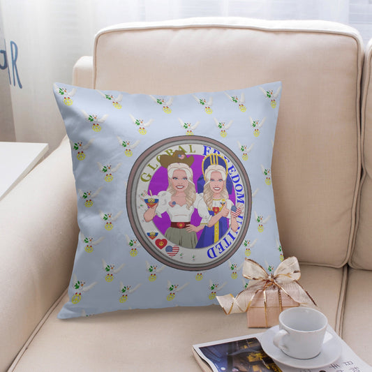 GLOBAL FREEDOM UNITED© Women RUSSIA & USA LIGHT BLUE 18'' Square Pillow Cover