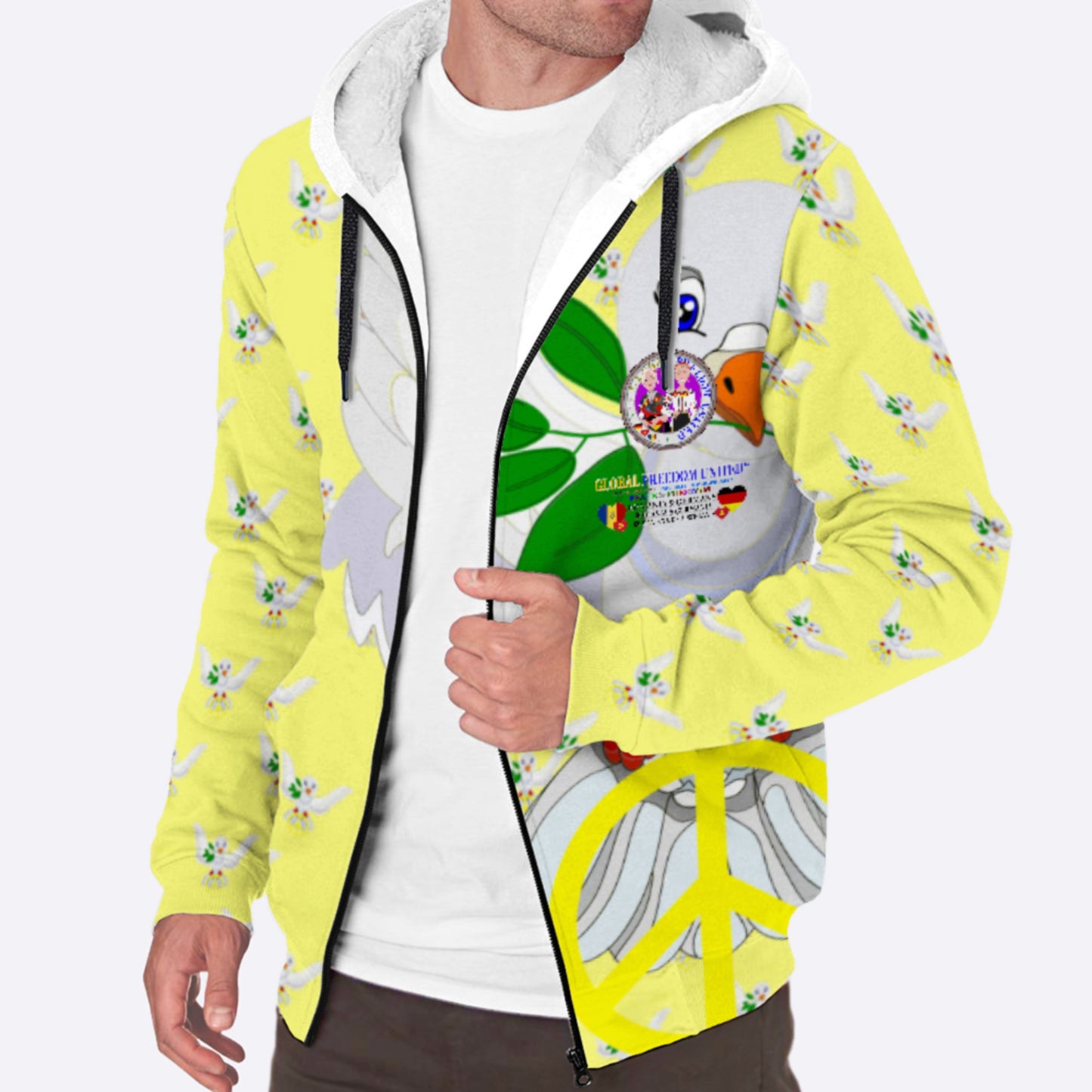 Plush Hoodie GLOBAL FREEDOM UNITED© Women Romania & Germany Yellow