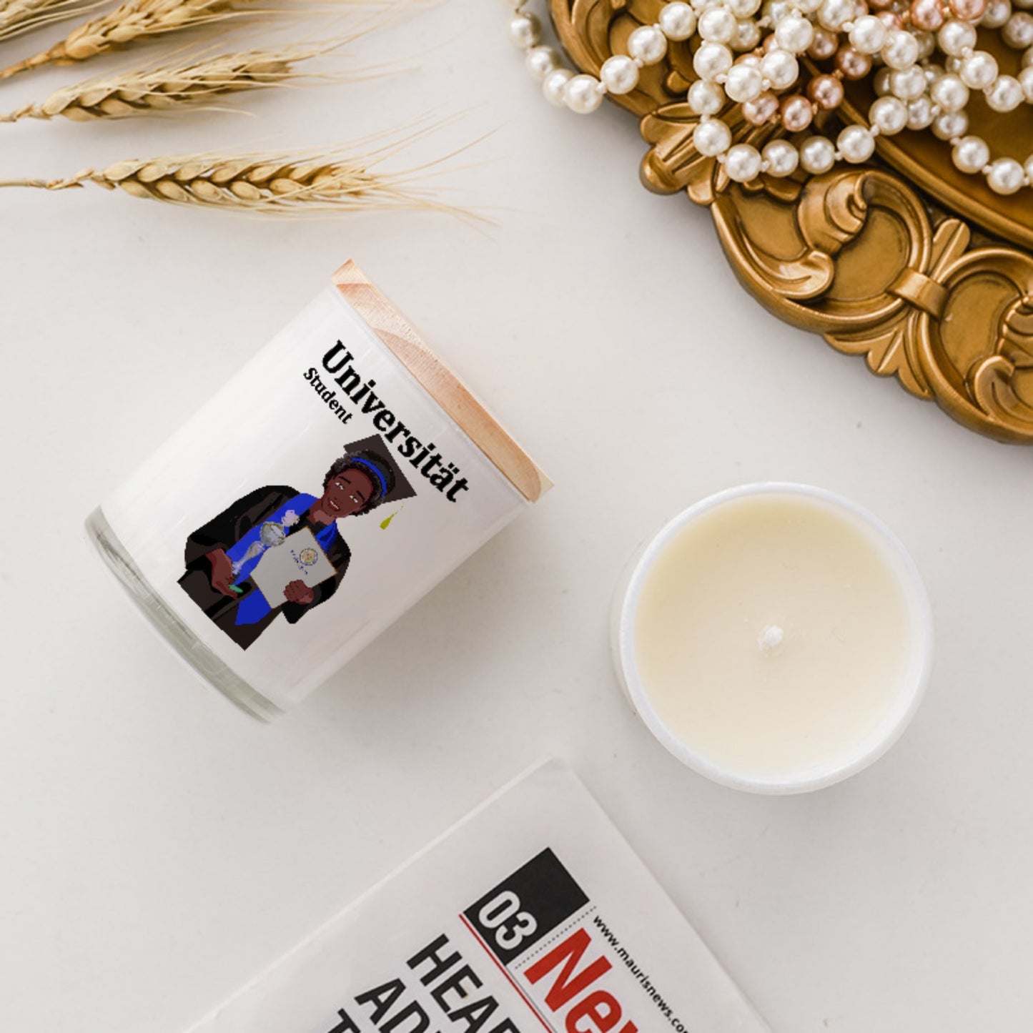 Scented Soy Candle Global Freedom United Afro Student Boy Silver Place