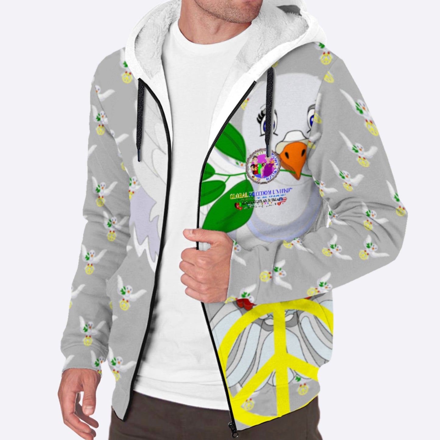 Plush Hoodie GLOBAL FREEDOM UNITED© Men AFGHANISTAN & USA Grey