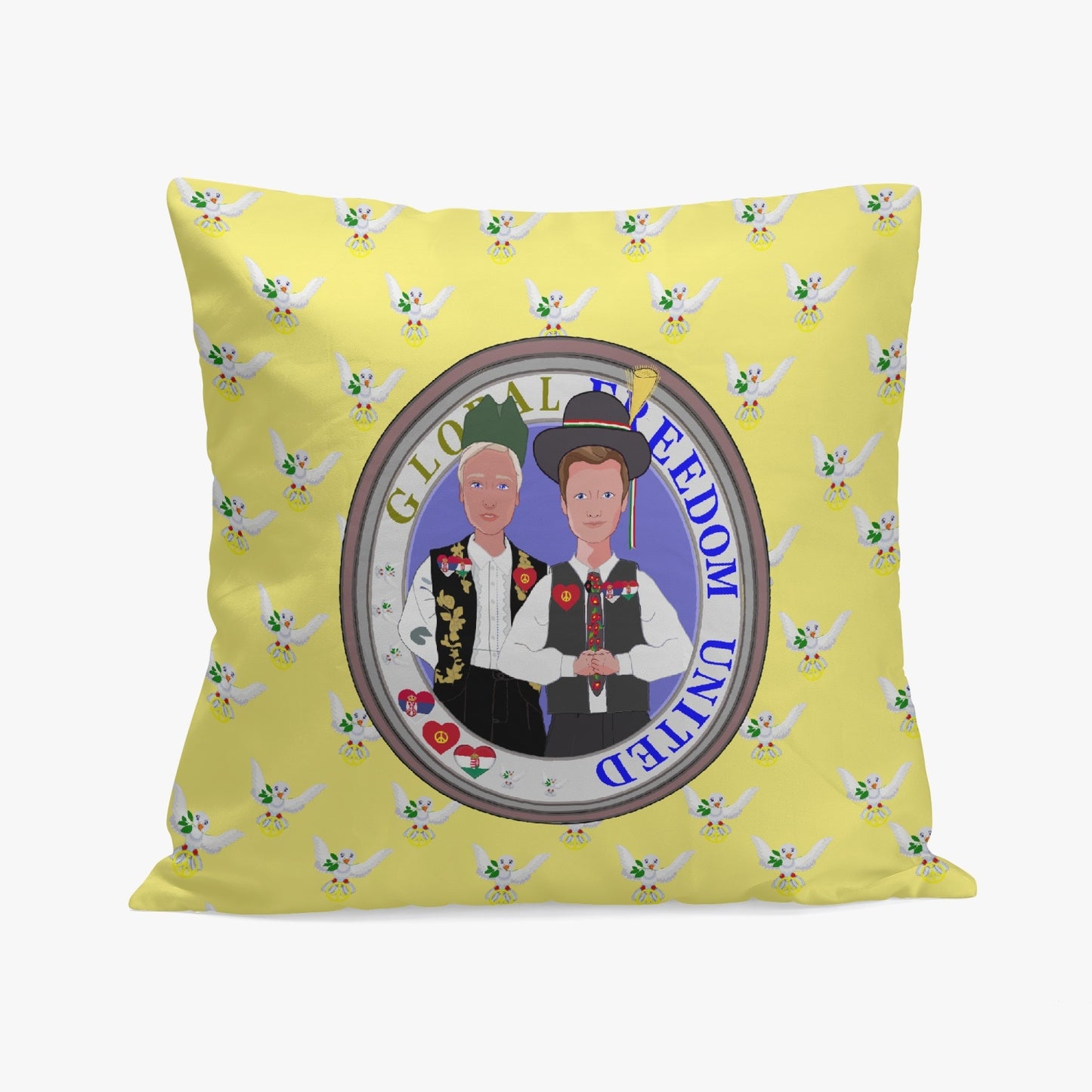 GLOBAL FREEDOM UNITED© Men SERBIA & HUNGARY YELLOW 18'' Square Pillow Cover