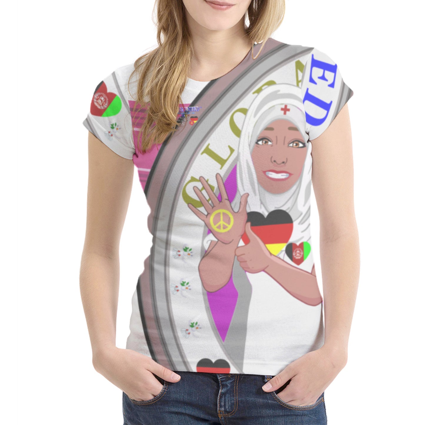 Women´s T-shirt GLOBAL FREEDOM UNITED© AFGHANISTAN & GERMANY Pink Nurse Edition