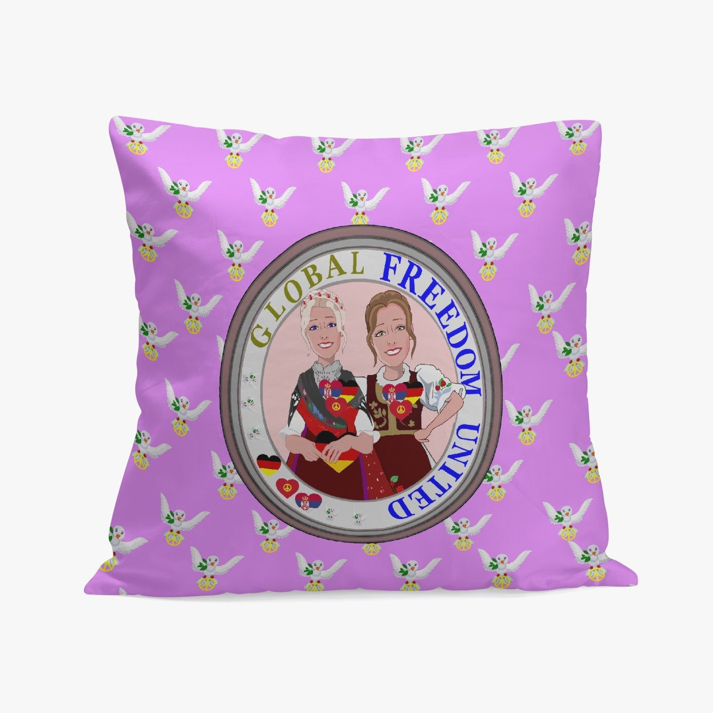 GLOBAL FREEDOM UNITED© Women SERBIA & GERMANY LILAC V1 18'' Square Pillow Cover