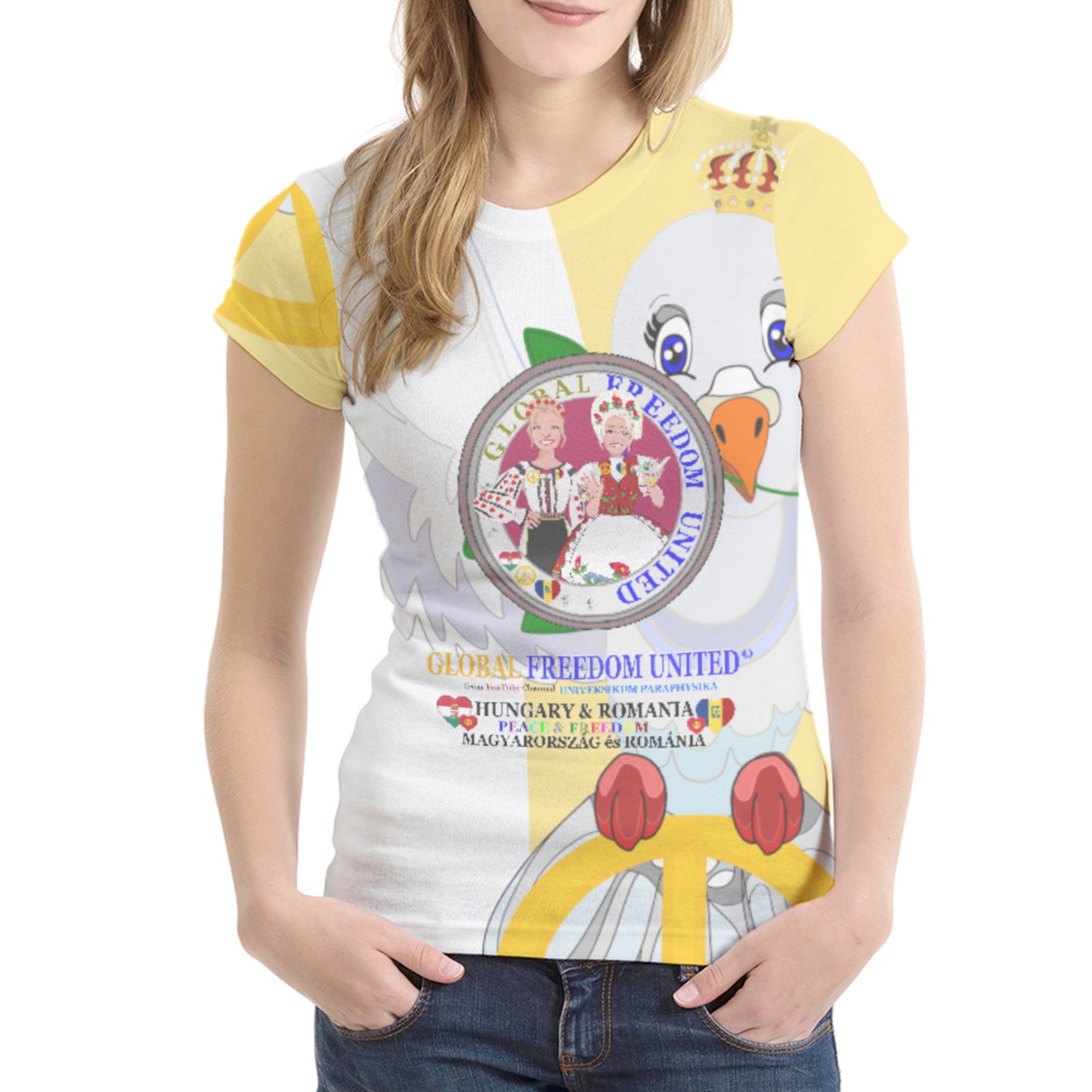 Women´s T-shirt 1 GLOBAL FREEDOM UNITED© Women Romania & Hungary Yellow