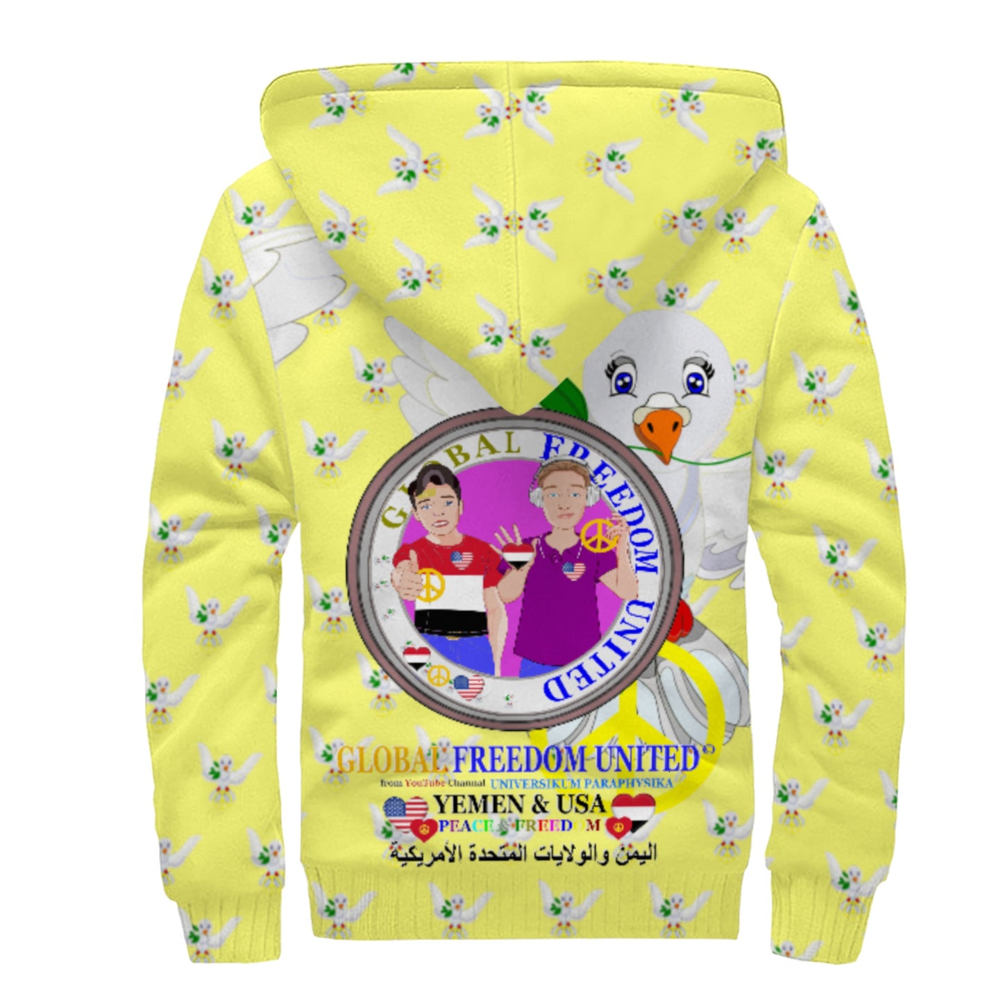 Plush Hoodie GLOBAL FREEDOM UNITED© Men Yemen & USA Yellow