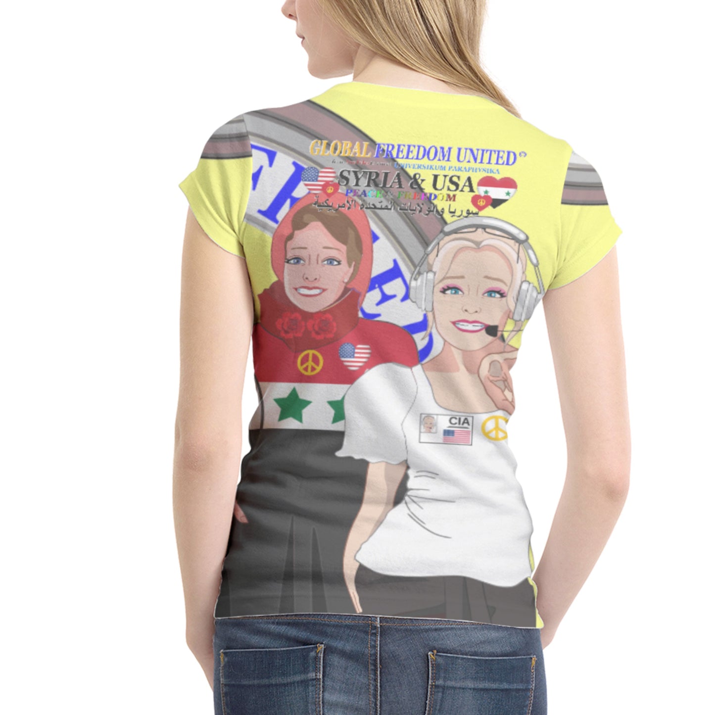 Women´s T-shirt 2 Global Freedom United Syria & Usa Old Peace Yellow