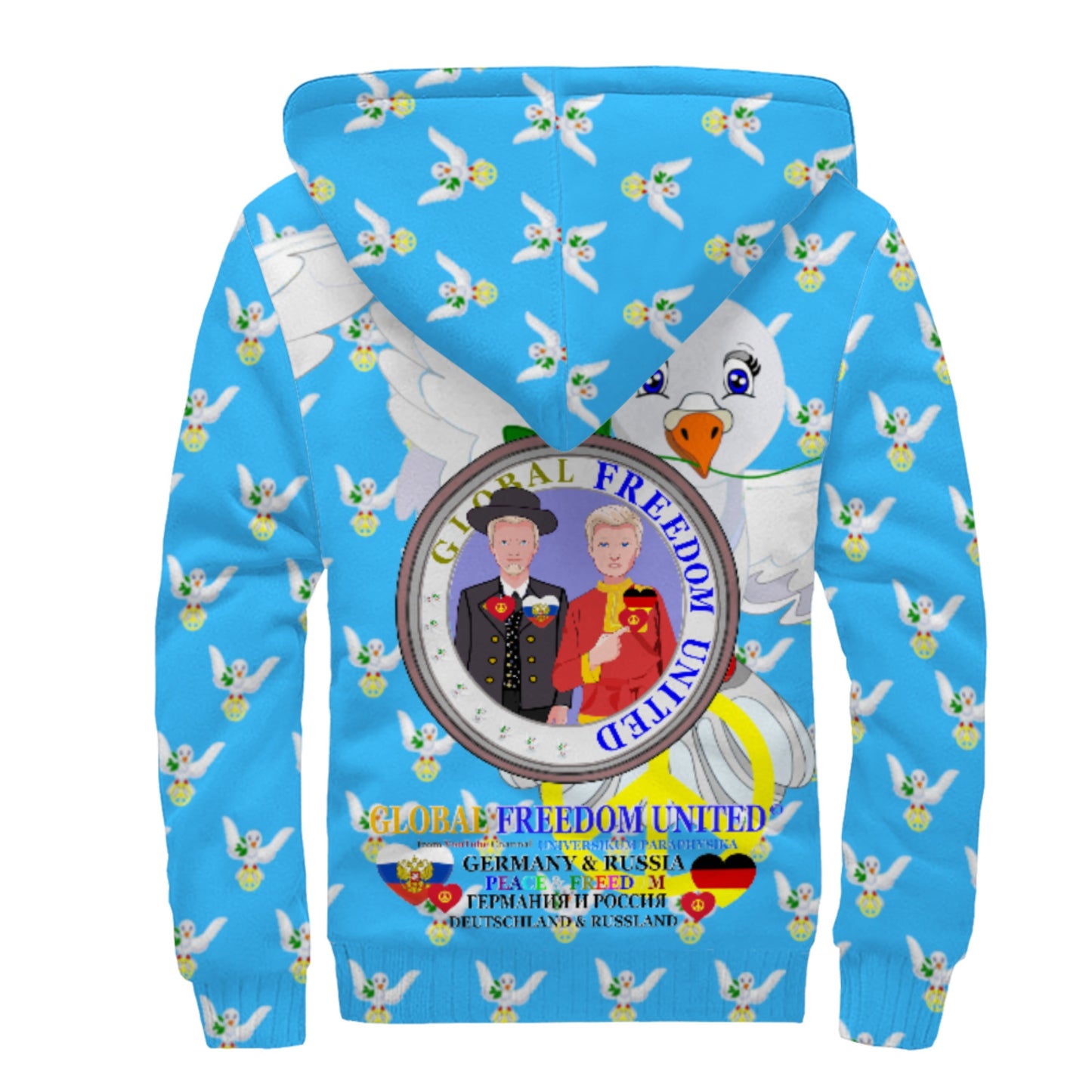Plush Hoodie GLOBAL FREEDOM UNITED© Men Russia & Germany  Blue
