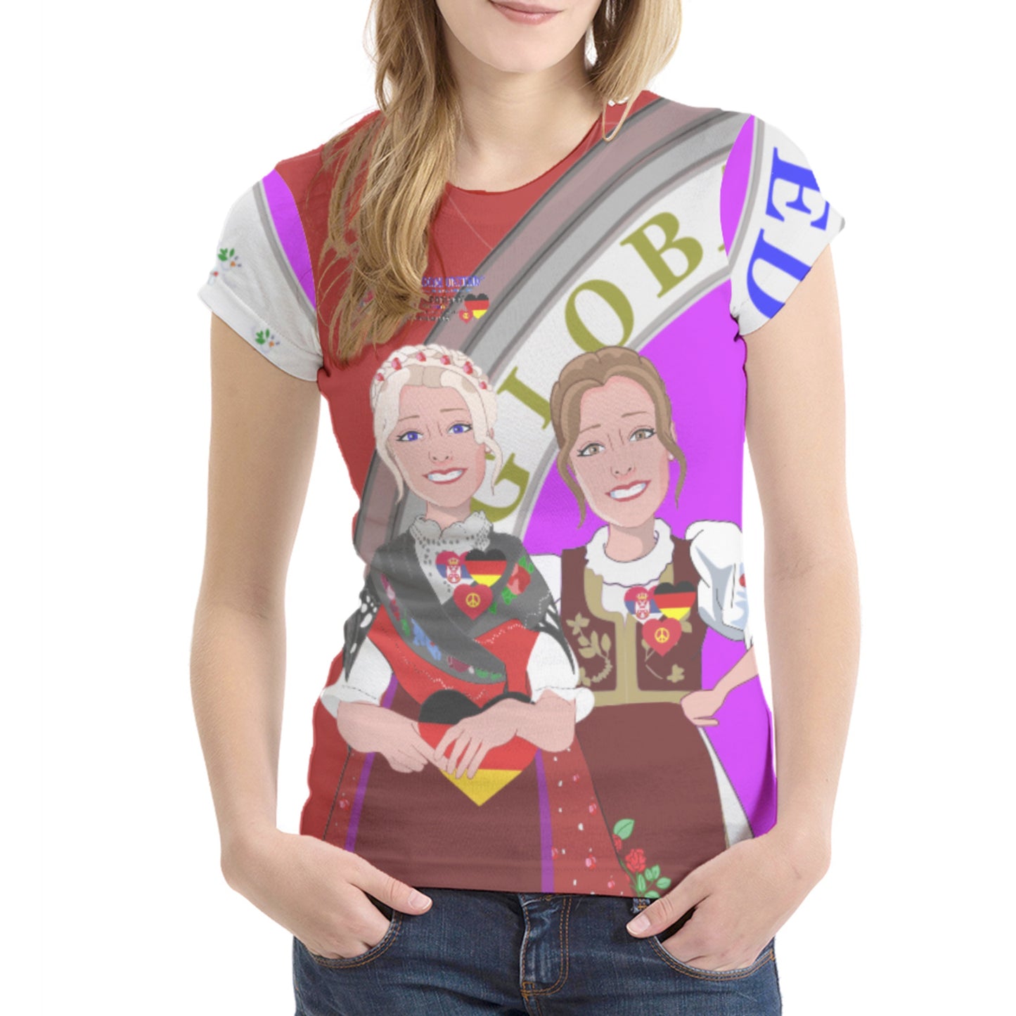 Women´s T-shirt 1 GLOBAL FREEDOM UNITED© Women Serbia & Germany V2 Red