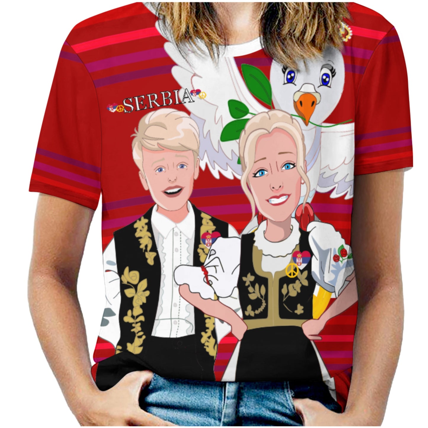 Women´s T-shirt 2 Global Freedom United Couple Edition Serbia Red